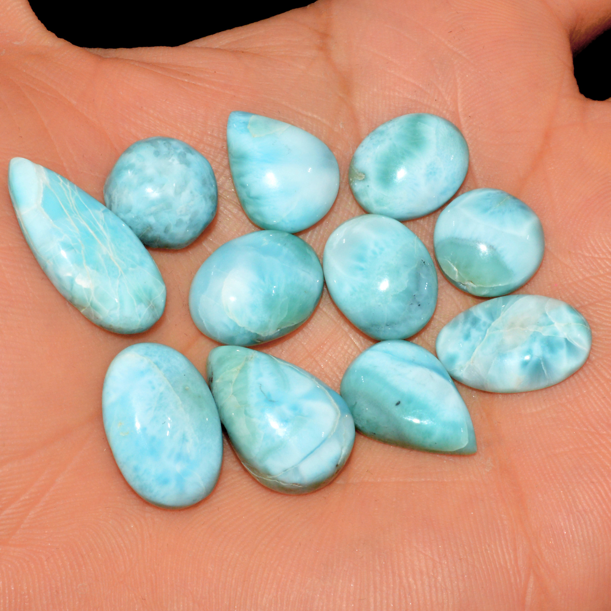 11 Pcs 108 Cts Natural Larimar Cabochon Gemstone Loose Semi Precious Wholesale Lot Jewelry Making Wire Wrapping Pendant 22x10 15x10mm 15618