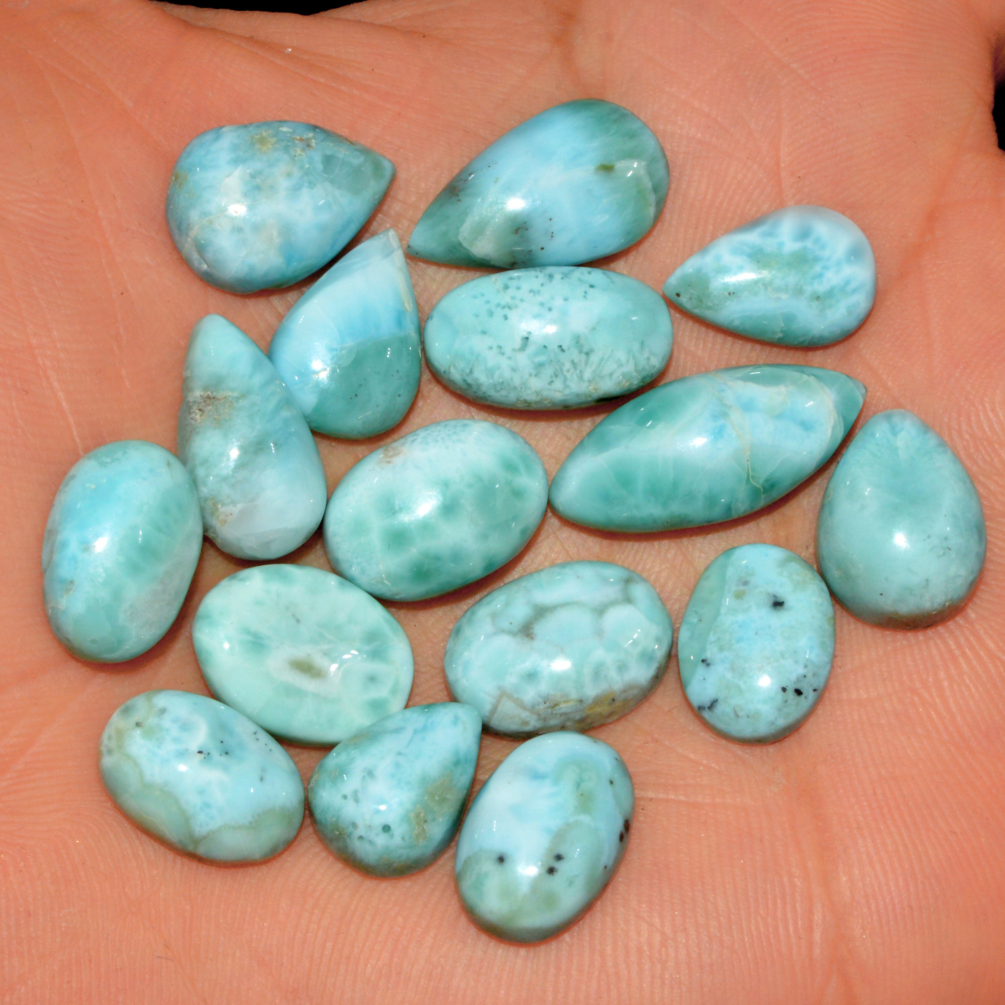 16 Pcs 130 Cts Natural Larimar Cabochon Gemstone Loose Semi Precious Wholesale Lot Jewelry Making Wire Wrapping Pendant 22x8 11x9mm 15619