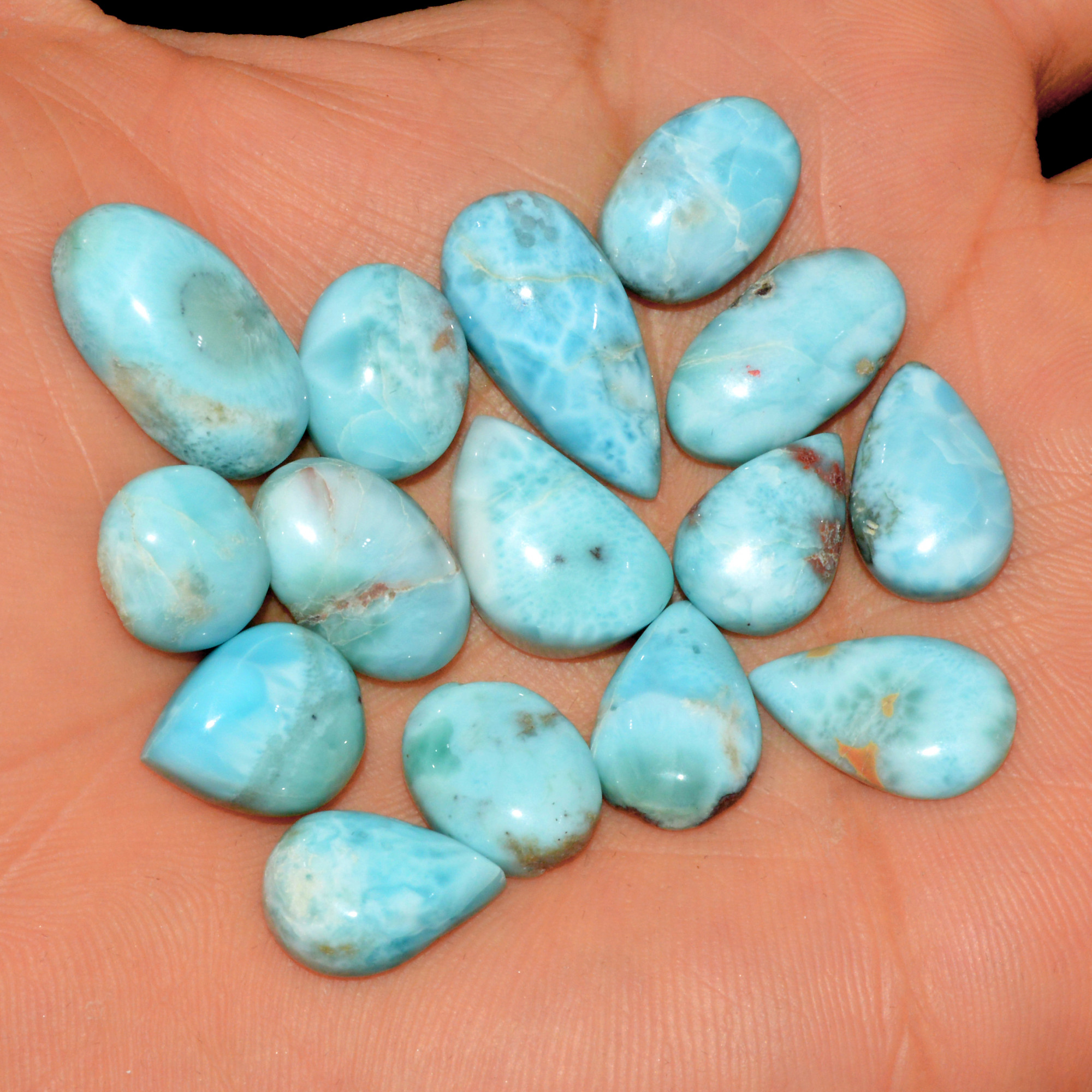 15 Pcs 122 Cts Natural Larimar Cabochon Gemstone Loose Semi Precious Wholesale Lot Jewelry Making Wire Wrapping Pendant 22x9 10x10mm 15620