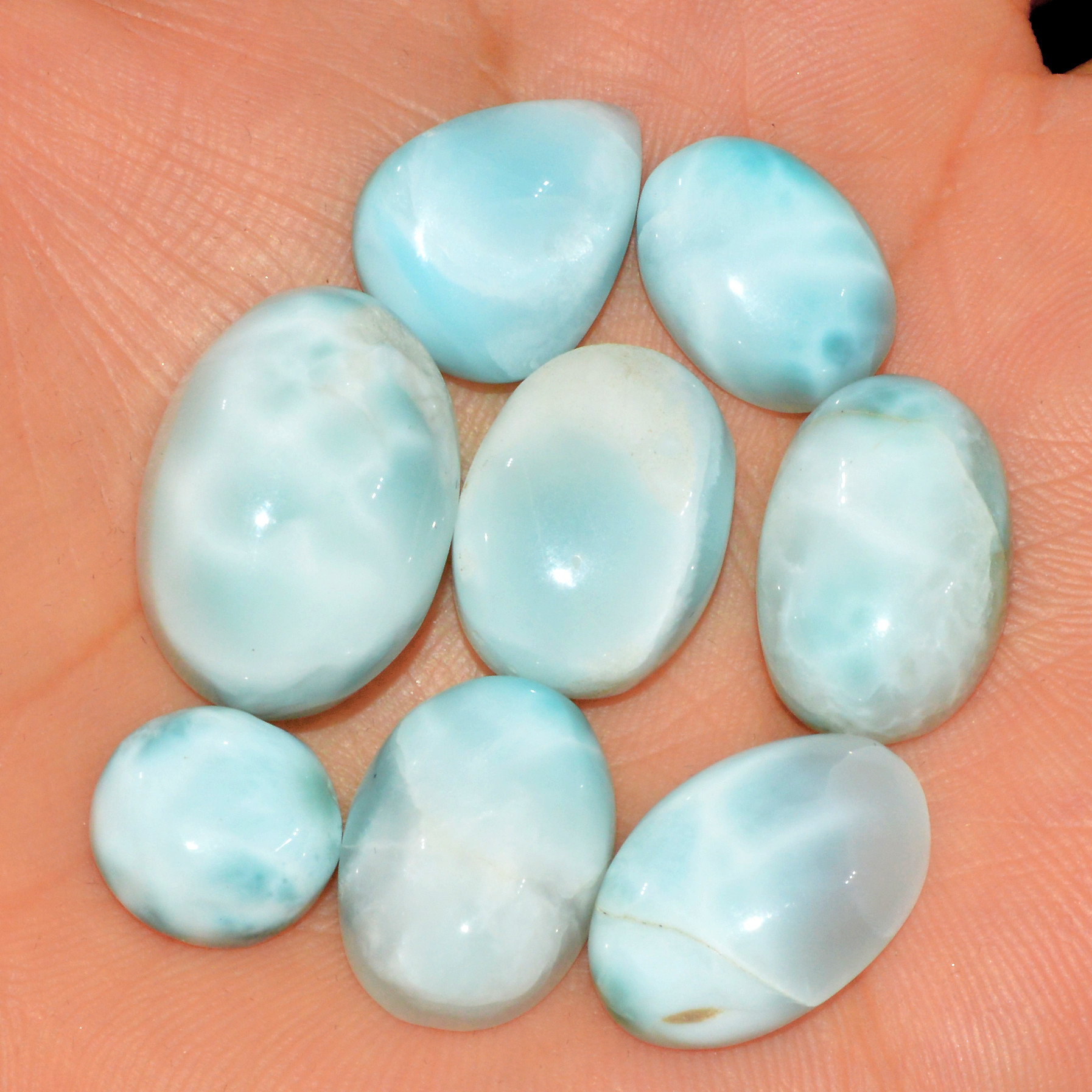 8 Pcs 122 Cts Natural Larimar Cabochon Gemstone Loose Semi Precious Wholesale Lot Jewelry Making Wire Wrapping Pendant 20x14 10x10mm 15621