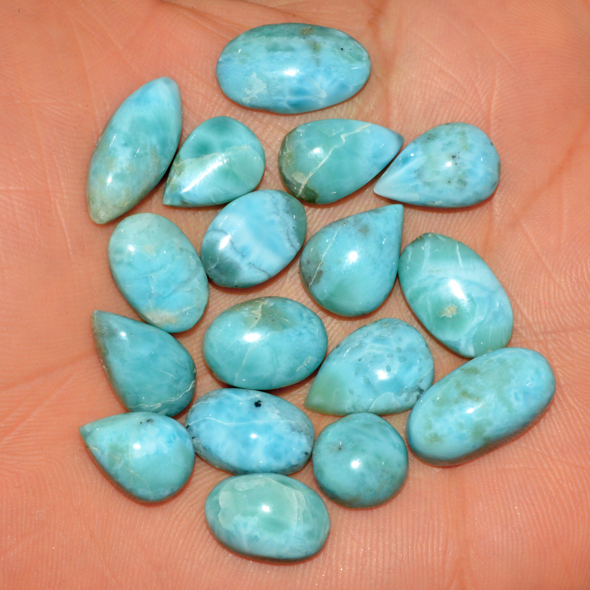 17 Pcs 129 Cts Natural Larimar Cabochon Gemstone Lot Mixed Shapes and Sizes Wholesale Crystal Loose Jewelry Supplies 20x7 13x9mm 15622