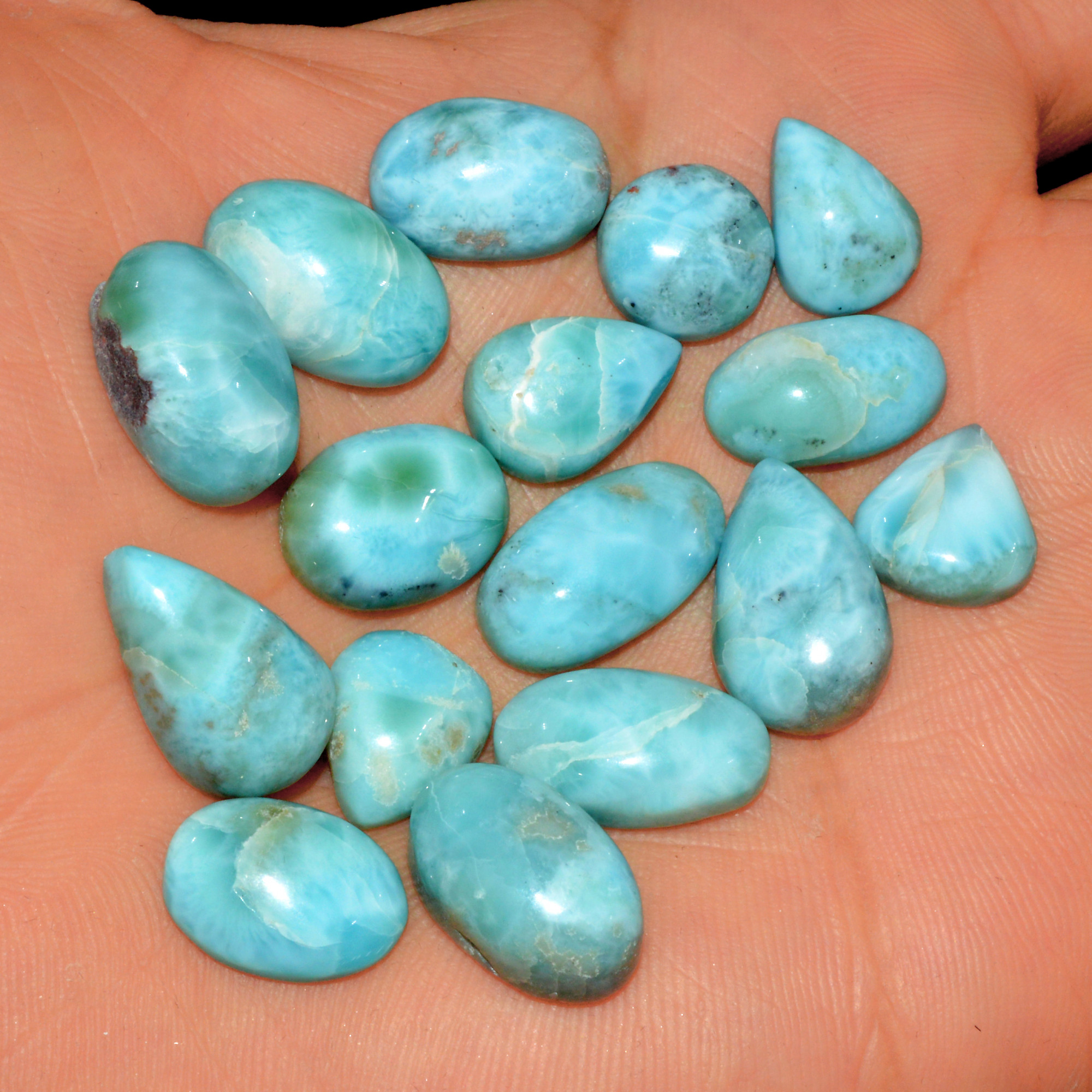 17 Pcs 145 Cts Natural Larimar Cabochon Gemstone Lot Mixed Shapes and Sizes Wholesale Crystal Loose Jewelry Supplies 17x10 10x10mm 15623