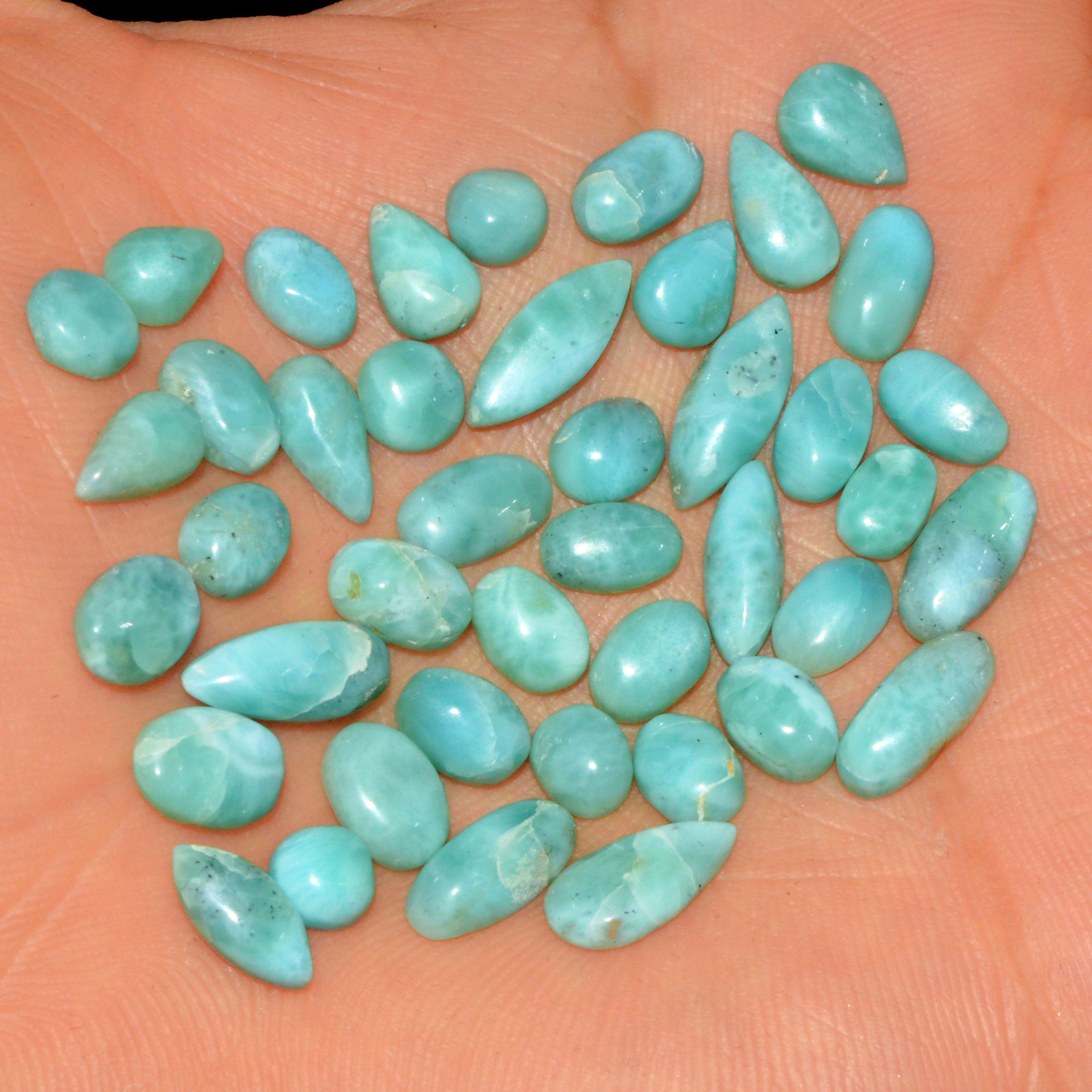 42 Pcs 56 Cts Natural Larimar Cabochon Gemstone Lot Mixed Shapes and Sizes Wholesale Crystal Loose Jewelry Supplies 12x4 4x4mm 15625