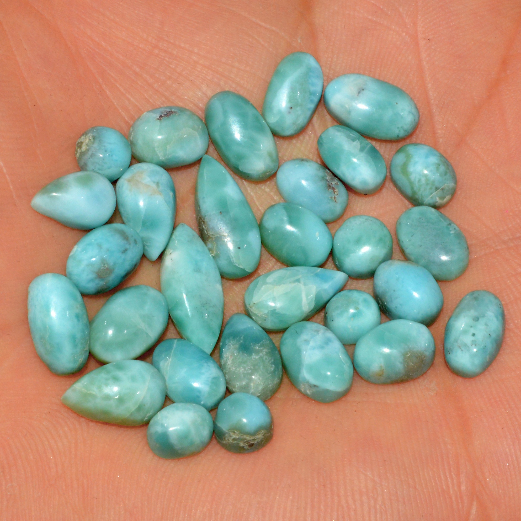29 Pcs 69 Cts Natural Larimar Cabochon Gemstone Lot Mixed Shapes and Sizes Wholesale Crystal Loose Jewelry Supplies 14x5 4x4mm 15626