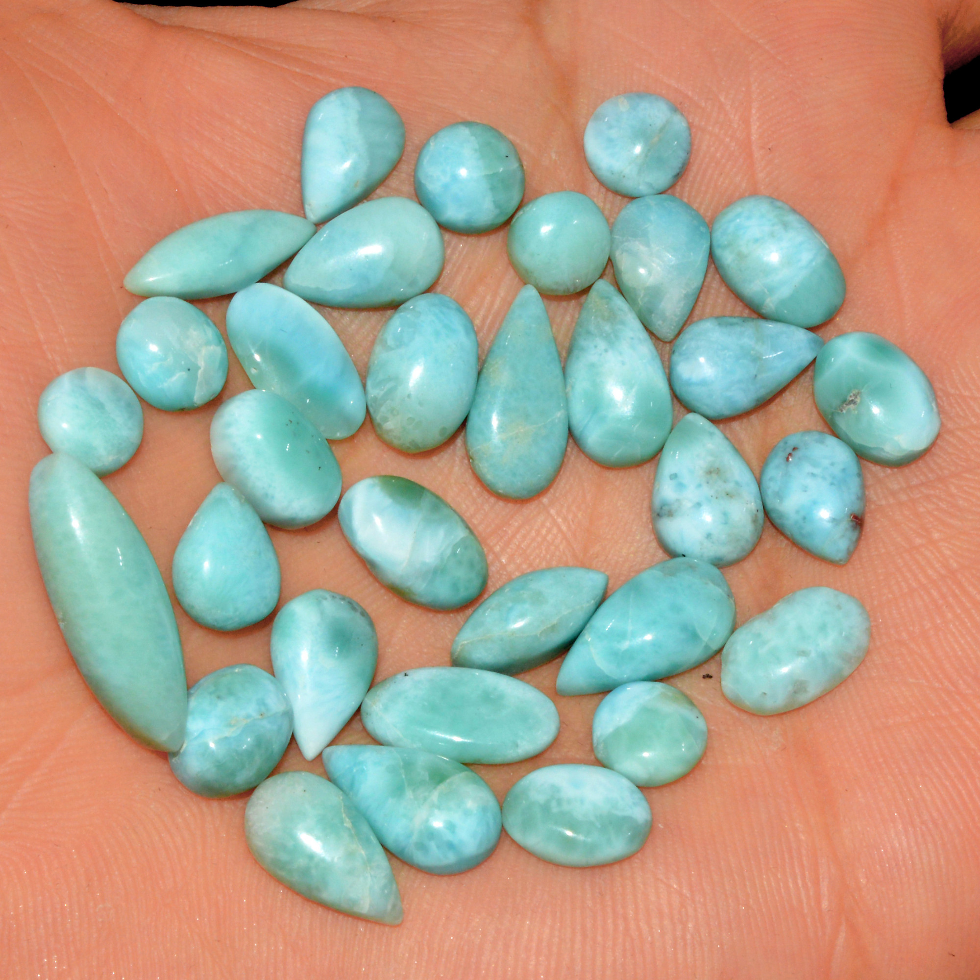 32 Pcs 81 Cts Natural Larimar Cabochon Gemstone Lot Mixed Shapes and Sizes Wholesale Crystal Loose Jewelry Supplies 19x5 5x5mm 15627