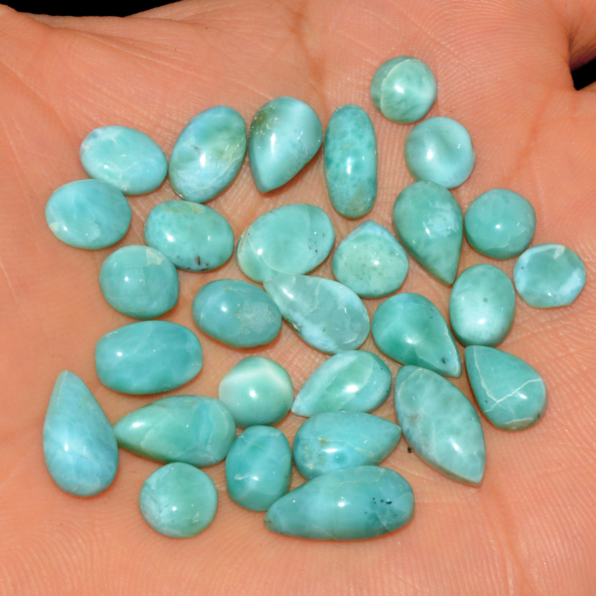 29 Pcs 77 Cts Natural Larimar Cabochon Gemstone Lot Mixed Shapes and Sizes Wholesale Crystal Loose Jewelry Supplies 14x5 5x5mm 15628