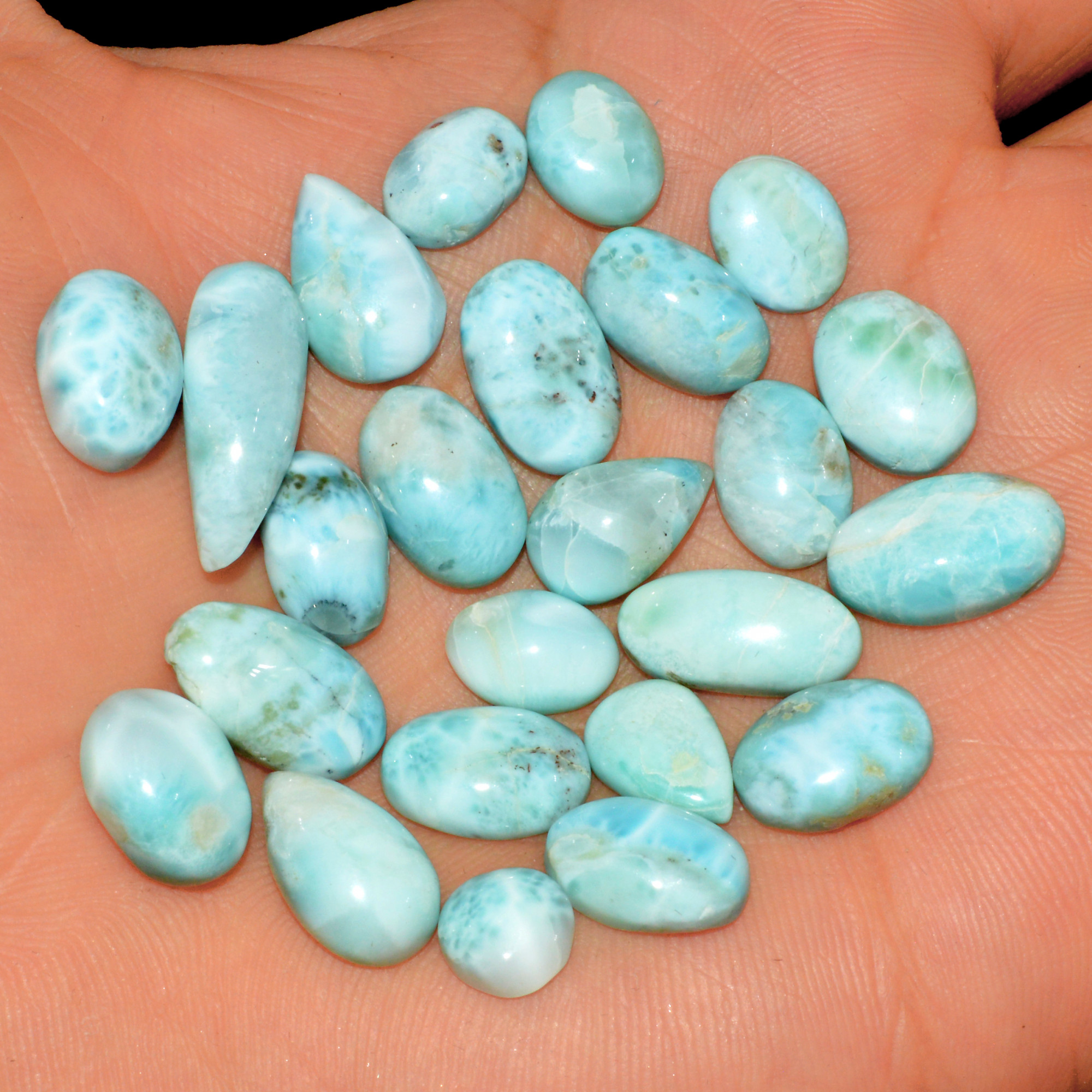 24 Pcs 106 Cts Natural Larimar Cabochon Gemstone Lot Mixed Shapes and Sizes Wholesale Crystal Loose Jewelry Supplies 20x7 6x6mm 15630