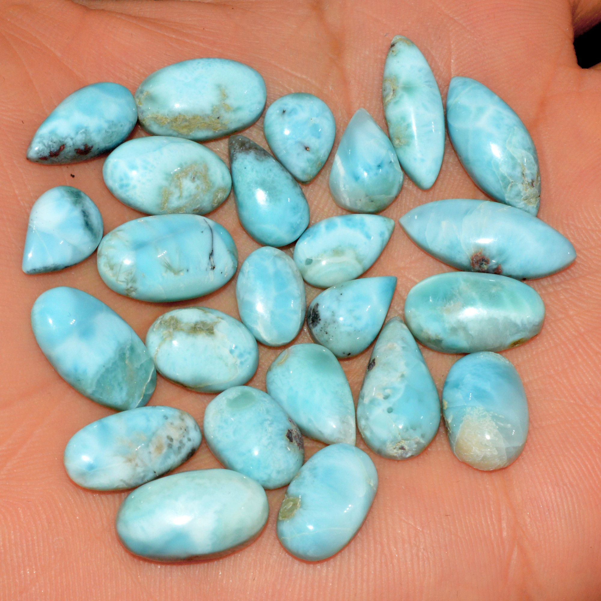 24 Pcs 117 Cts Natural Larimar Cabochon Gemstone Lot Mixed Shapes and Sizes Wholesale Crystal Loose Jewelry Supplies 20x6 9x7mm 15631