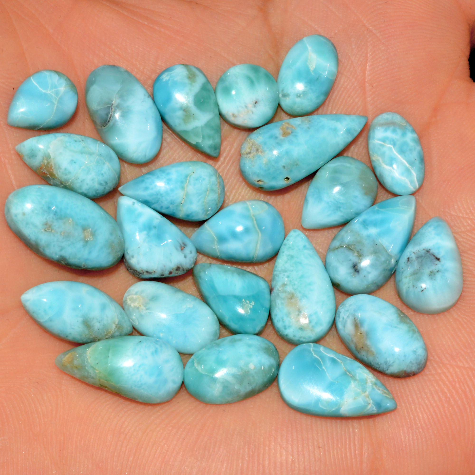 23 Pcs 113 Cts Natural Larimar Cabochon Gemstone Lot Mixed Shapes and Sizes Wholesale Crystal Loose Jewelry Supplies 20x7 7x7mm 15632
