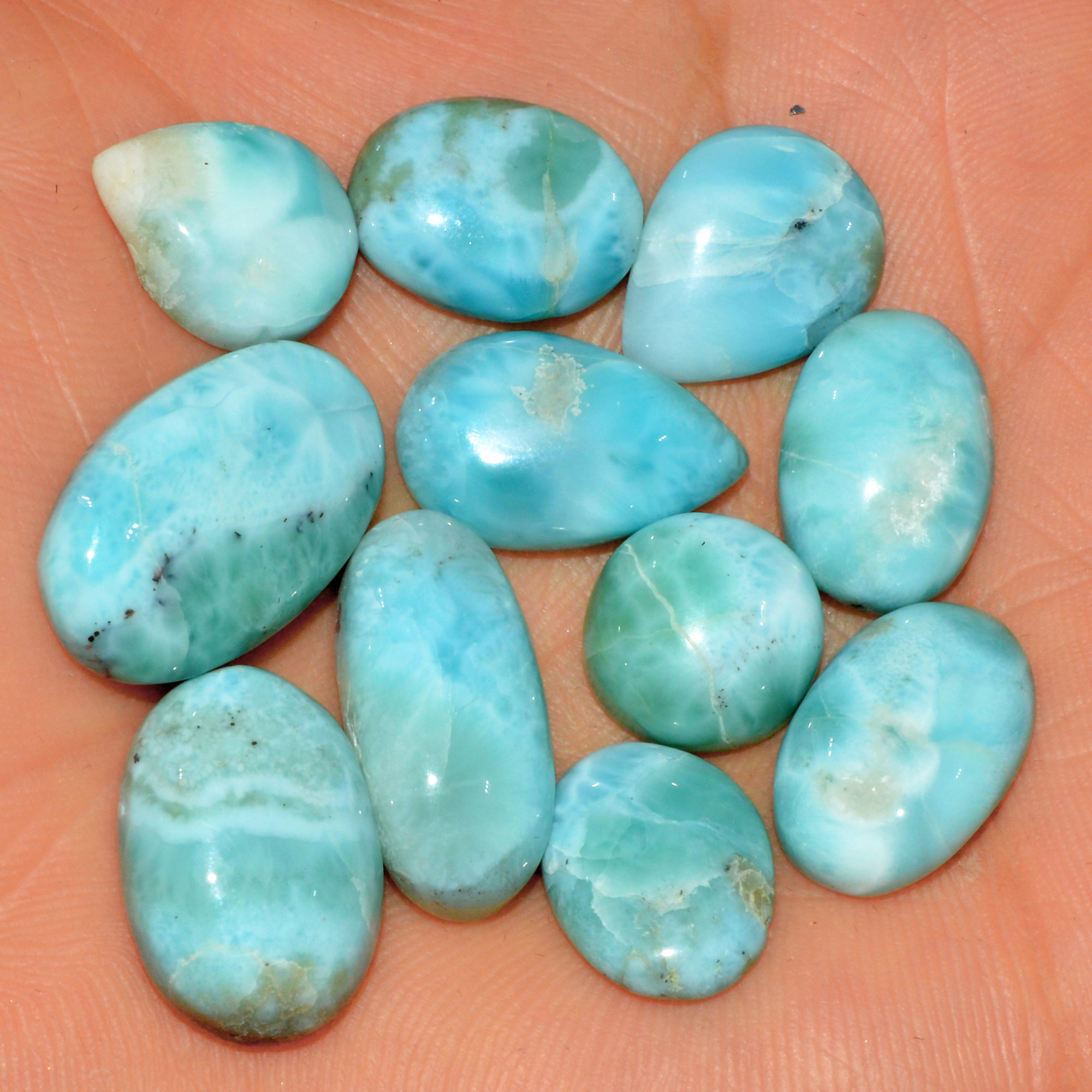 11 Pcs 115 Cts Natural Larimar Cabochon Gemstone Lot Mixed Shapes and Sizes Wholesale Crystal Loose Jewelry Supplies 21x12 14x11mm 15633