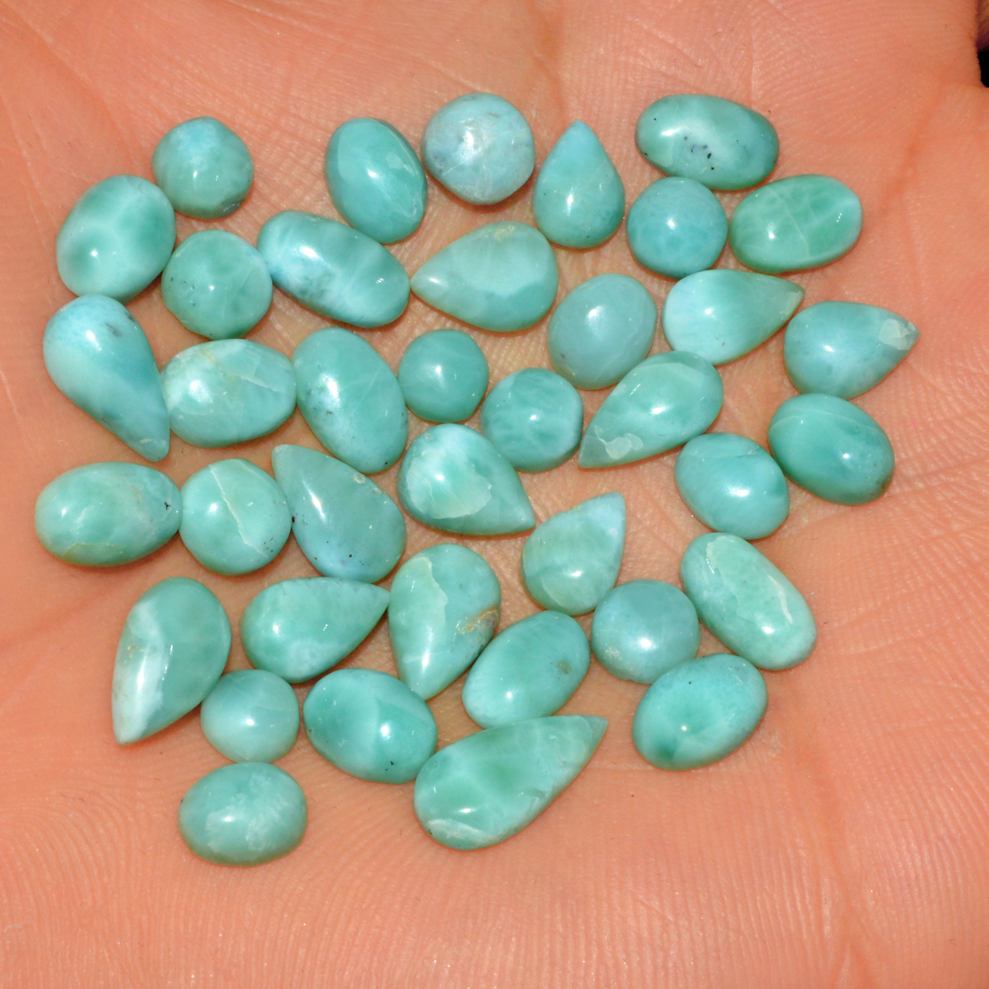 38 Pcs 62 Cts Natural Larimar Cabochon Gemstone Lot Mixed Shapes and Sizes Wholesale Crystal Loose Jewelry Supplies 12x5 5x5mm 15634