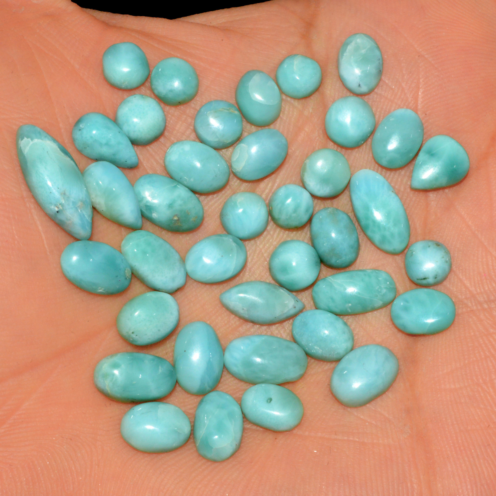 38 Pcs 60 Cts Natural Larimar Cabochon Gemstone Lot Mixed Shapes and Sizes Wholesale Crystal Loose Jewelry Supplies 15x5 5x5mm 15635