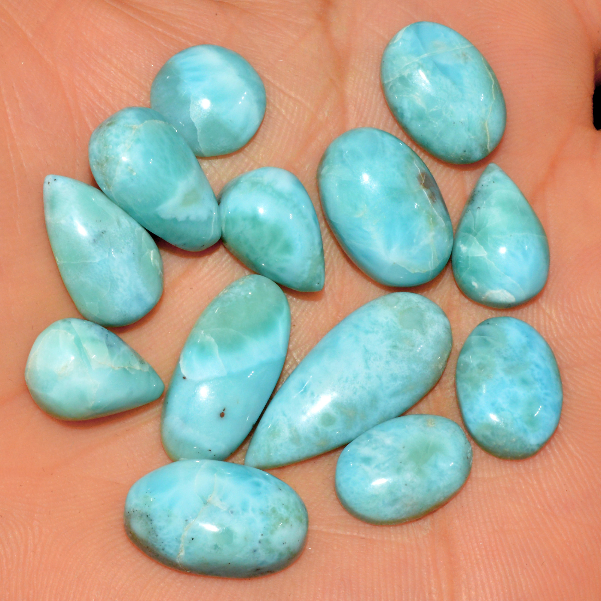 13 Pcs 109 Cts Natural Larimar Cabochon Gemstone Lot Mixed Shapes and Sizes Wholesale Crystal Loose Jewelry Supplies 25x10 10x10mm 15636