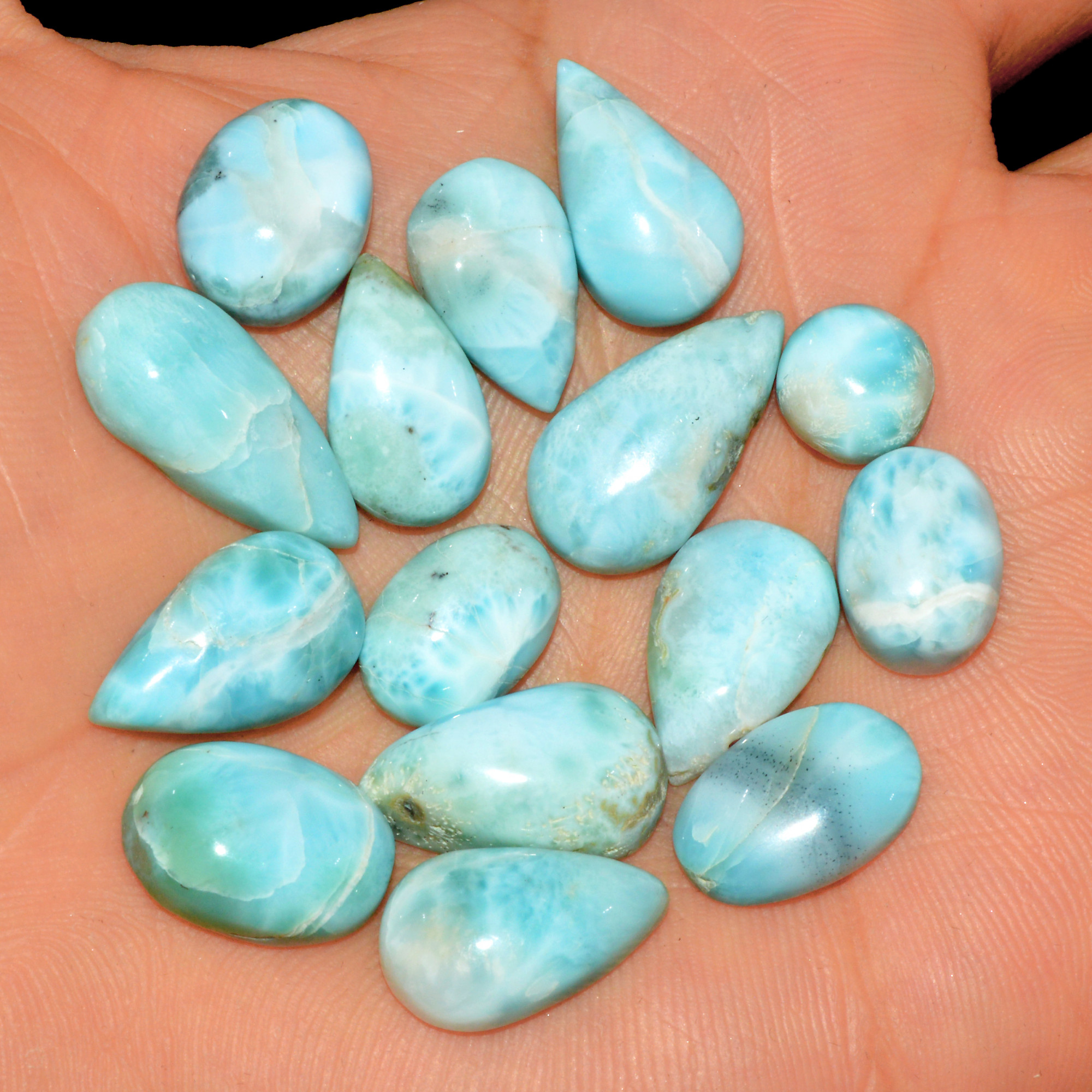15 Pcs 128 Cts Natural Larimar Cabochon Gemstone Lot Mixed Shapes and Sizes Wholesale Crystal Loose Jewelry Supplies 20x9 9x9mm 15637