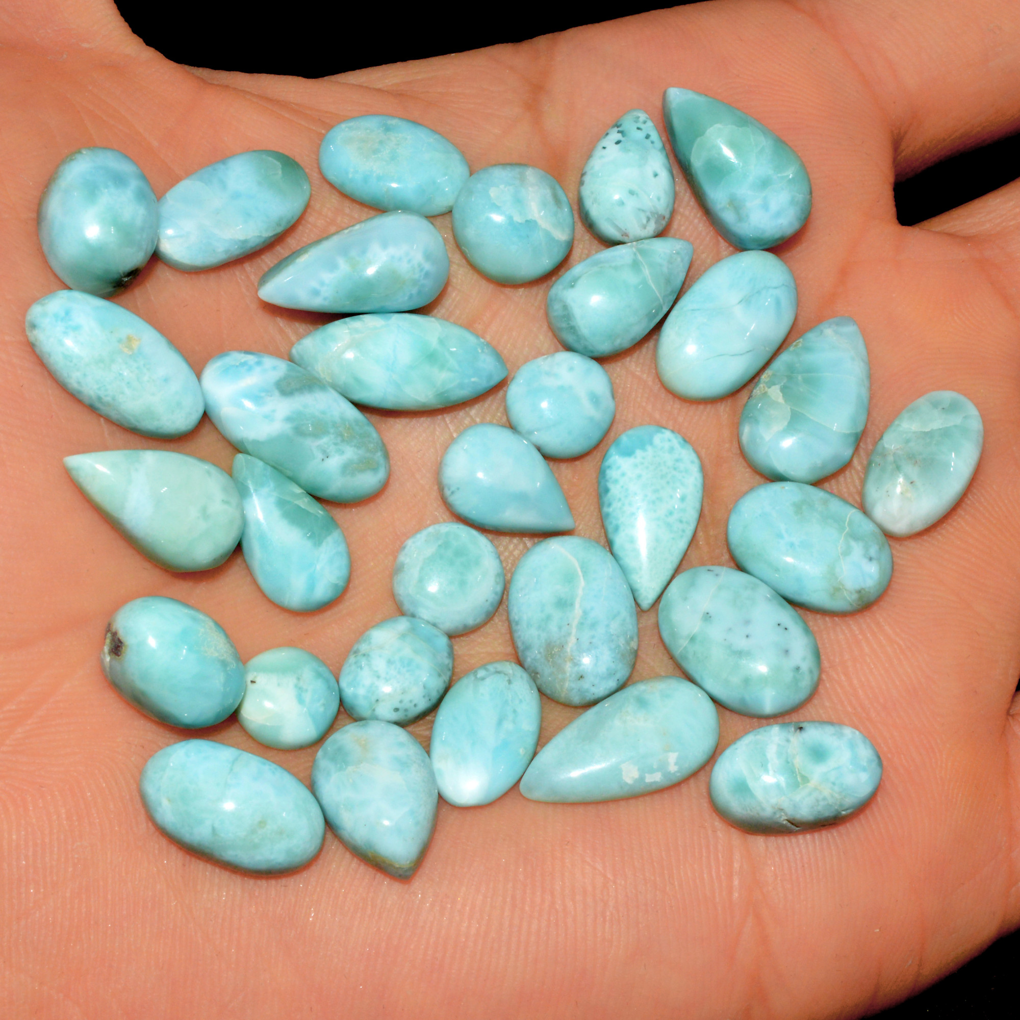 31 Pcs 133 Cts Natural Larimar Cabochon Gemstone Lot Mixed Shapes and Sizes Wholesale Crystal Loose Jewelry Supplies 15x7 6x6mm 15639