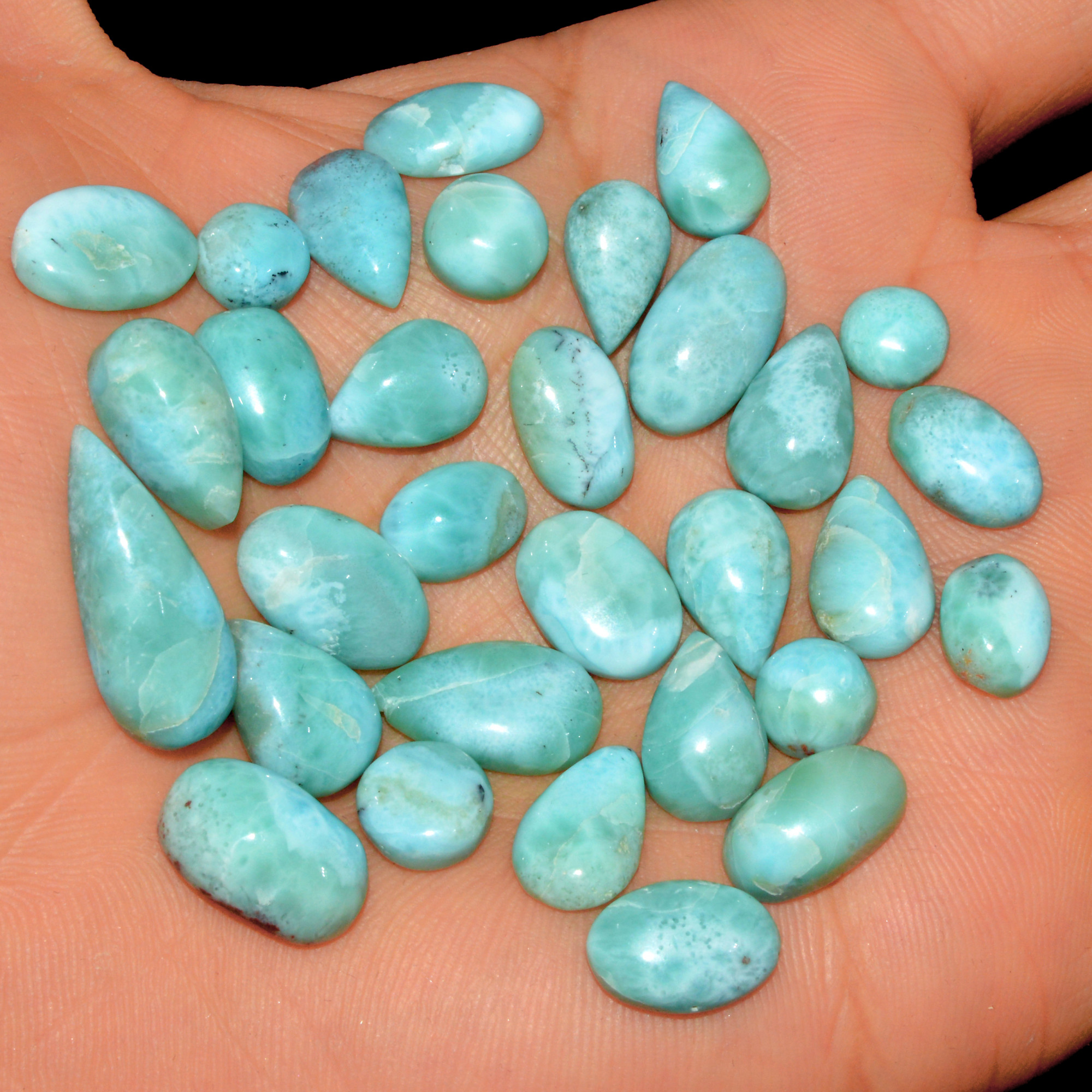 31 Pcs 137 Cts Natural Larimar Cabochon Gemstone Lot Mixed Shapes and Sizes Wholesale Crystal Loose Jewelry Supplies 21x9 6x6mm 15640