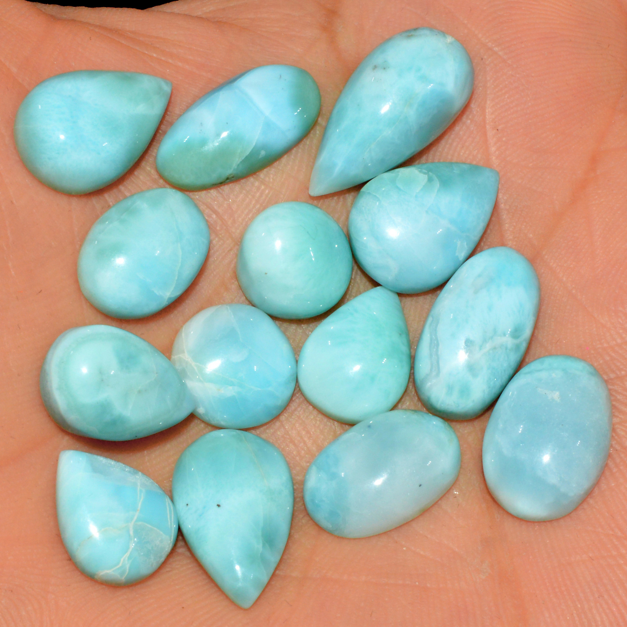 14 Pcs 99 Cts Natural Larimar Cabochon Gemstone Lot Mixed Shapes and Sizes Wholesale Crystal Loose Jewelry Supplies 19x9 9x9mm 15641