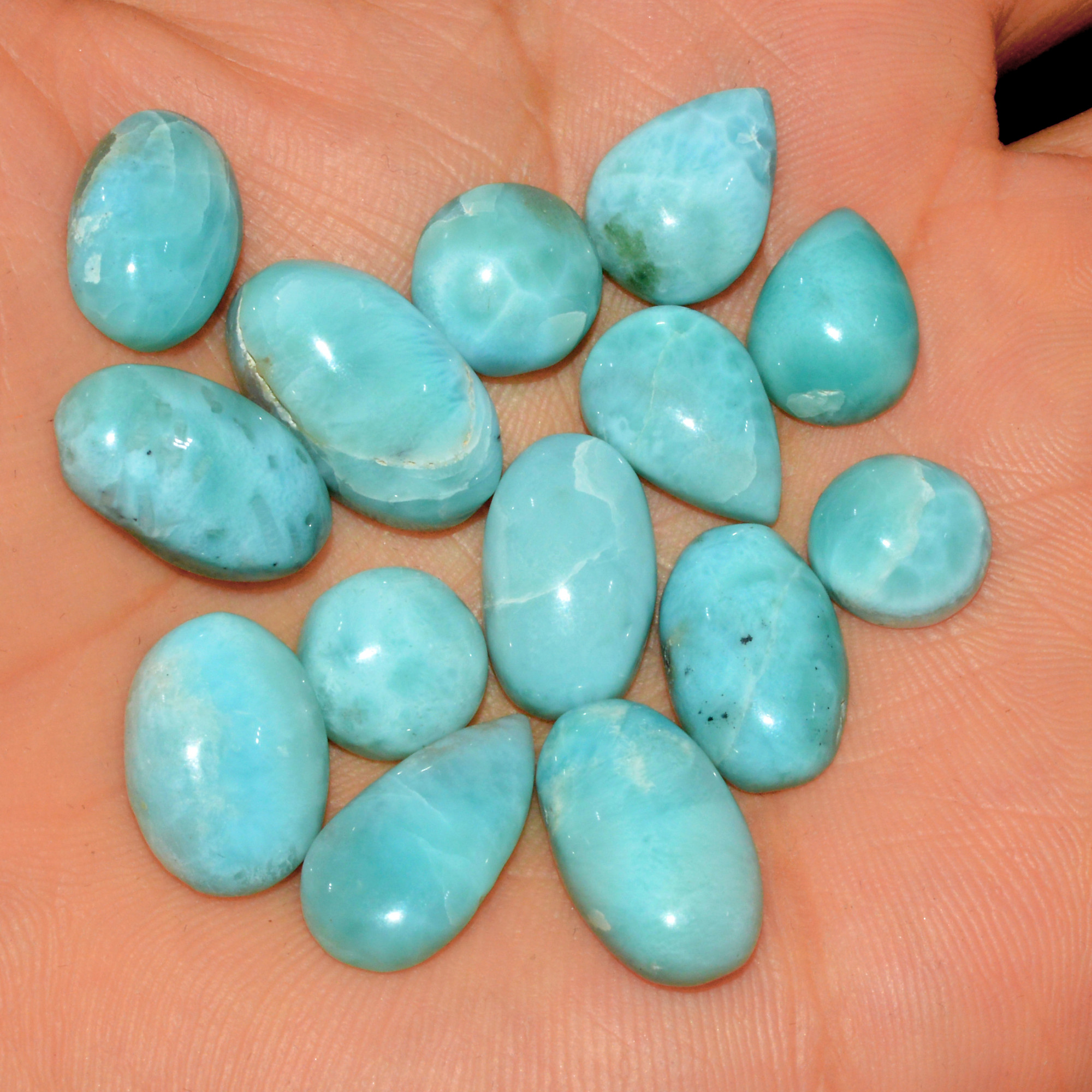 14 Pcs 104 Cts Natural Larimar Cabochon Gemstone Lot Mixed Shapes and Sizes Wholesale Crystal Loose Jewelry Supplies 17x9 9x9mm 15642
