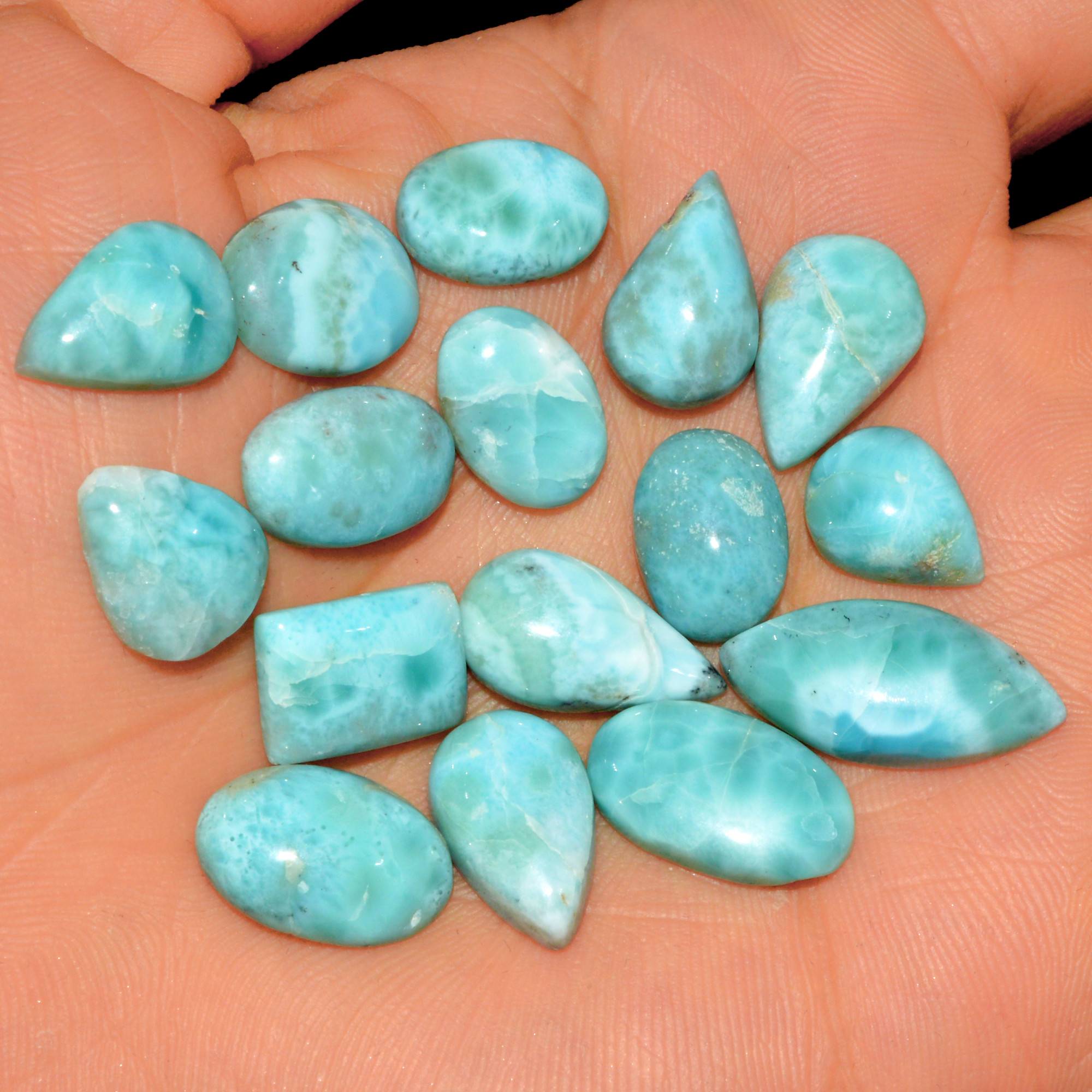 16 Pcs 115 Cts Natural Larimar Cabochon Gemstone Lot Mixed Shapes and Sizes Wholesale Crystal Loose Jewelry Supplies 20x9 11x9mm 15643