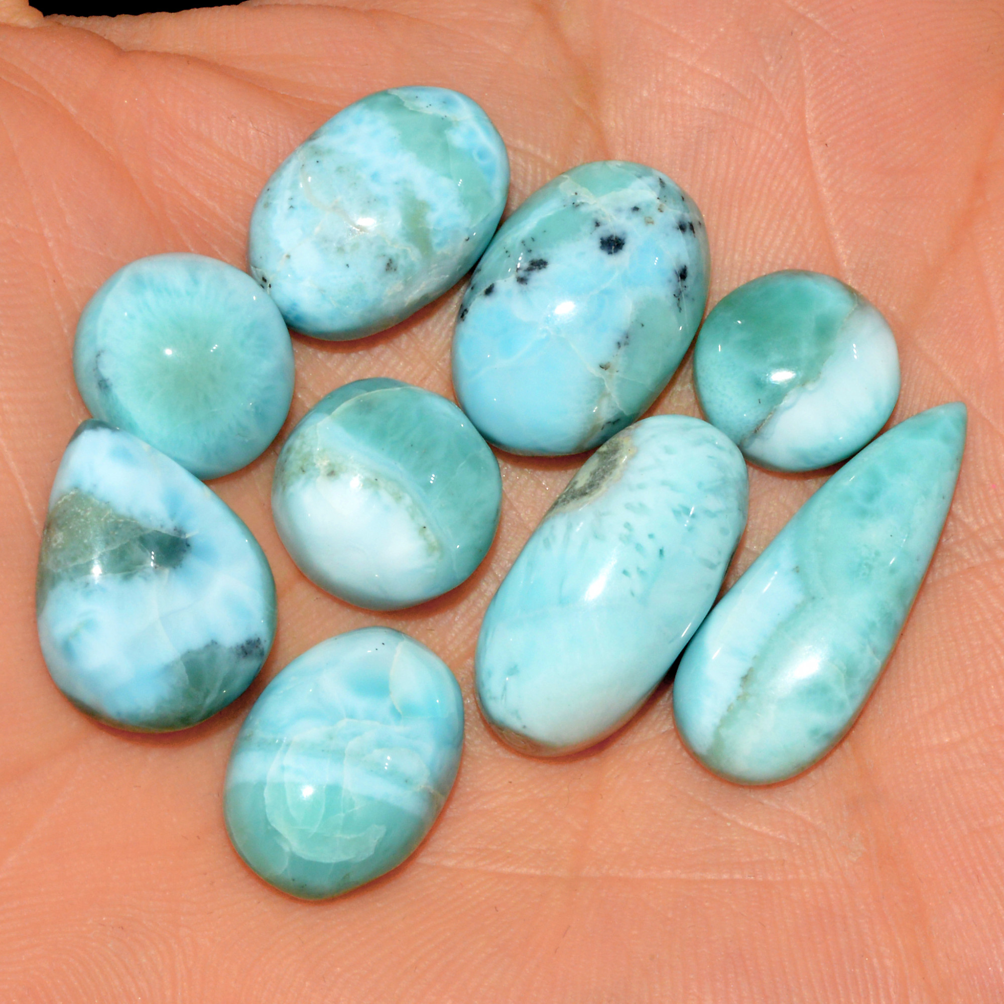 9 Pcs 113 Cts Natural Larimar Cabochon Gemstone Lot Mixed Shapes and Sizes Wholesale Crystal Loose Jewelry Supplies 25x9 10x10mm 15644