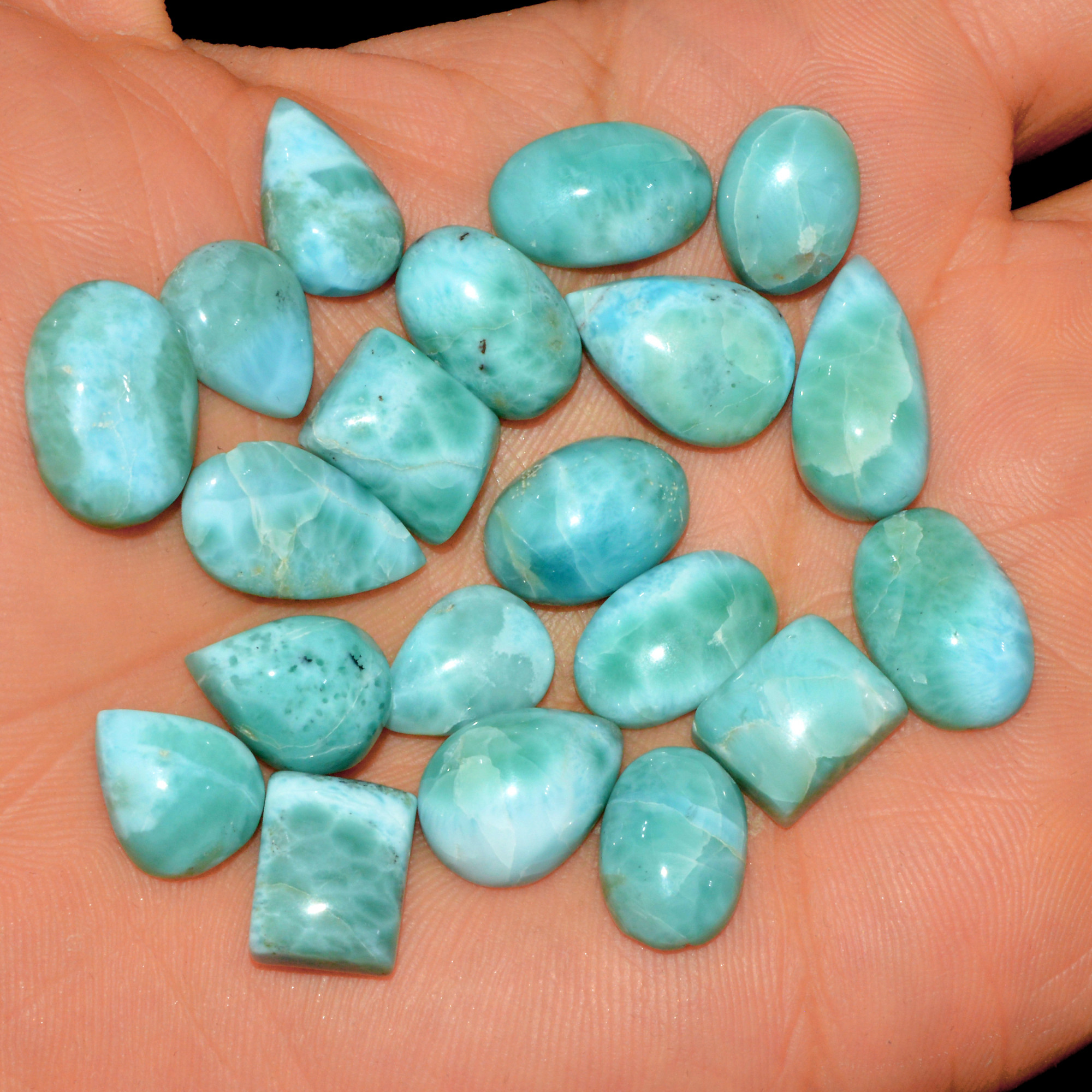 20 Pcs 150 Cts Natural Larimar Cabochon Gemstone Lot Mixed Shapes and Sizes Wholesale Crystal Loose Jewelry Supplies 19x9 12x8mm 15645