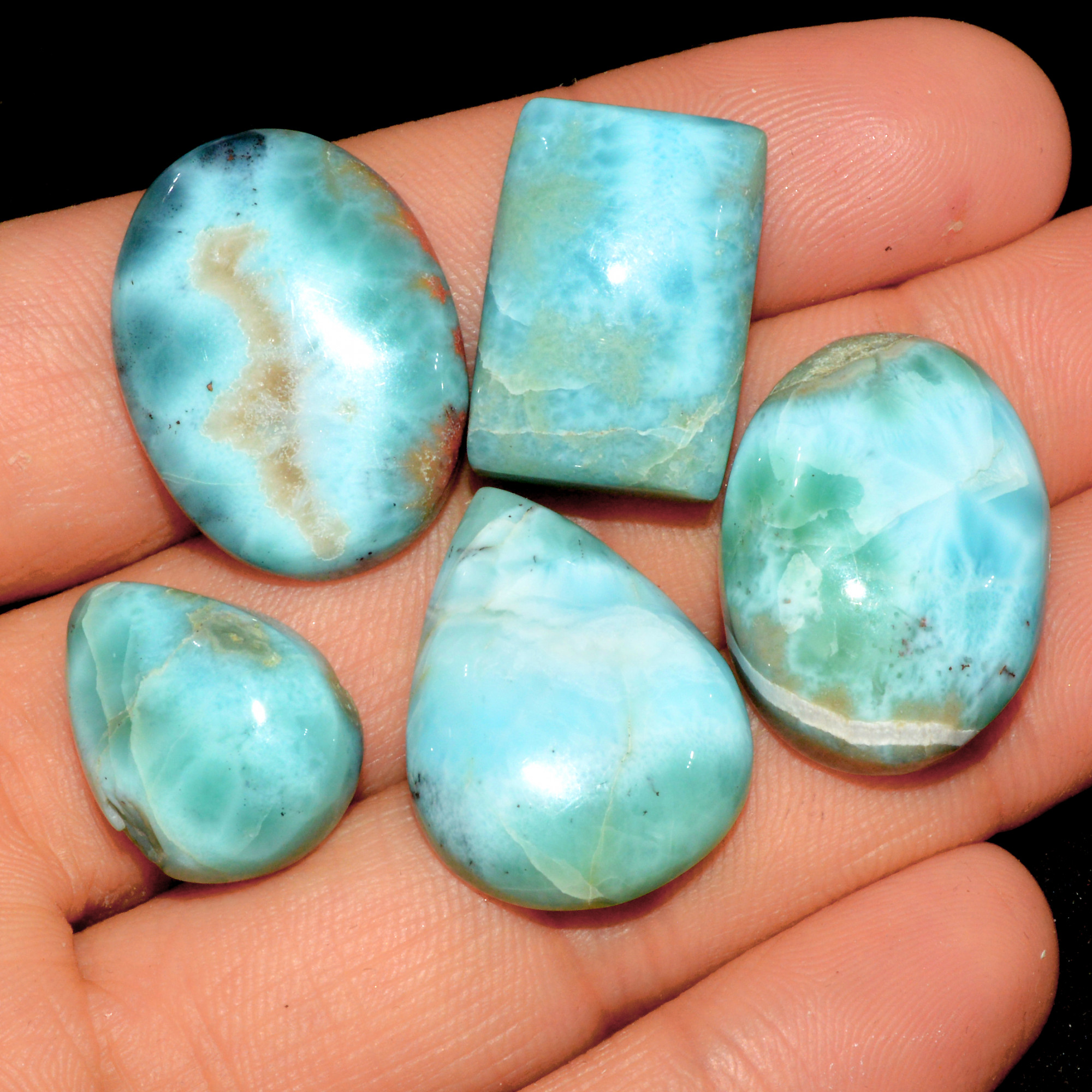 5 Pcs 144 Cts Natural Larimar Cabochon Gemstone Lot Mixed Shapes and Sizes Wholesale Crystal Loose Jewelry Supplies 24x17 18x13mm 15646