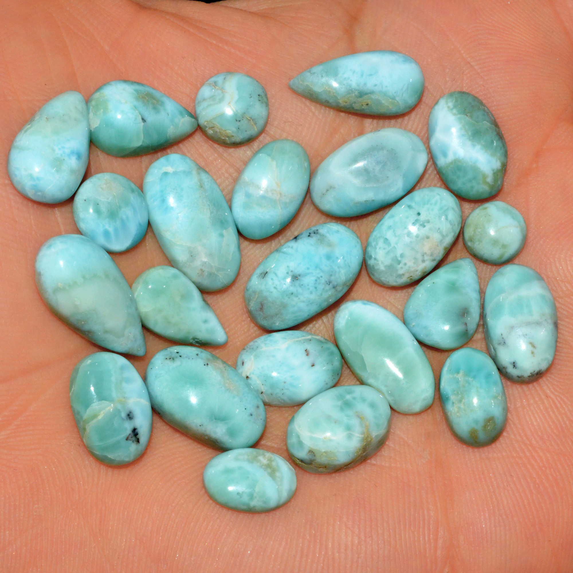 23 Pcs 118 Cts Natural Larimar Cabochon Gemstone Lot Mixed Shapes and Sizes Wholesale Crystal Loose Jewelry Supplies 17x8 6x6mm 15647
