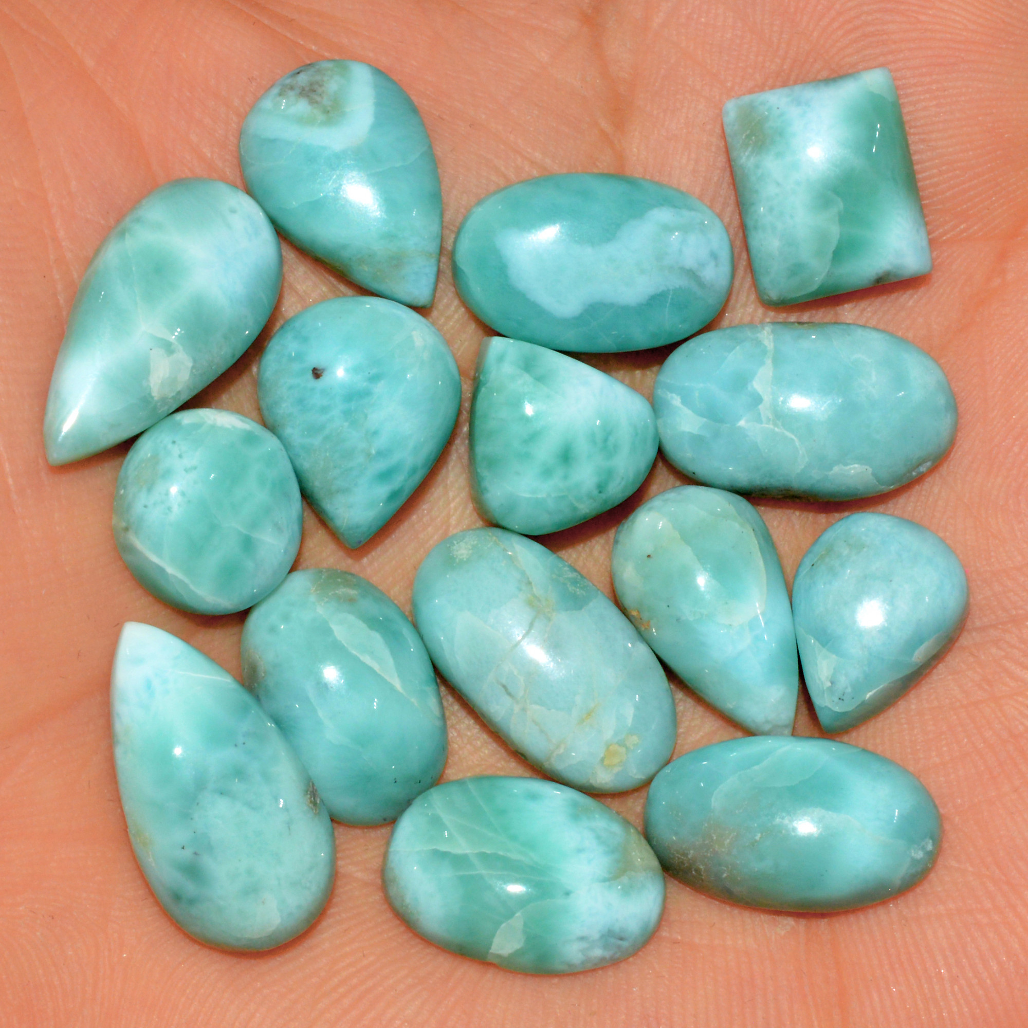 15 Pcs 120 Cts Natural Blue Larimar Loose Cabochon Healing Gemstone Lot Wholesale Craft Supplies For Jewelry Making 18x9 11x8mm 15650