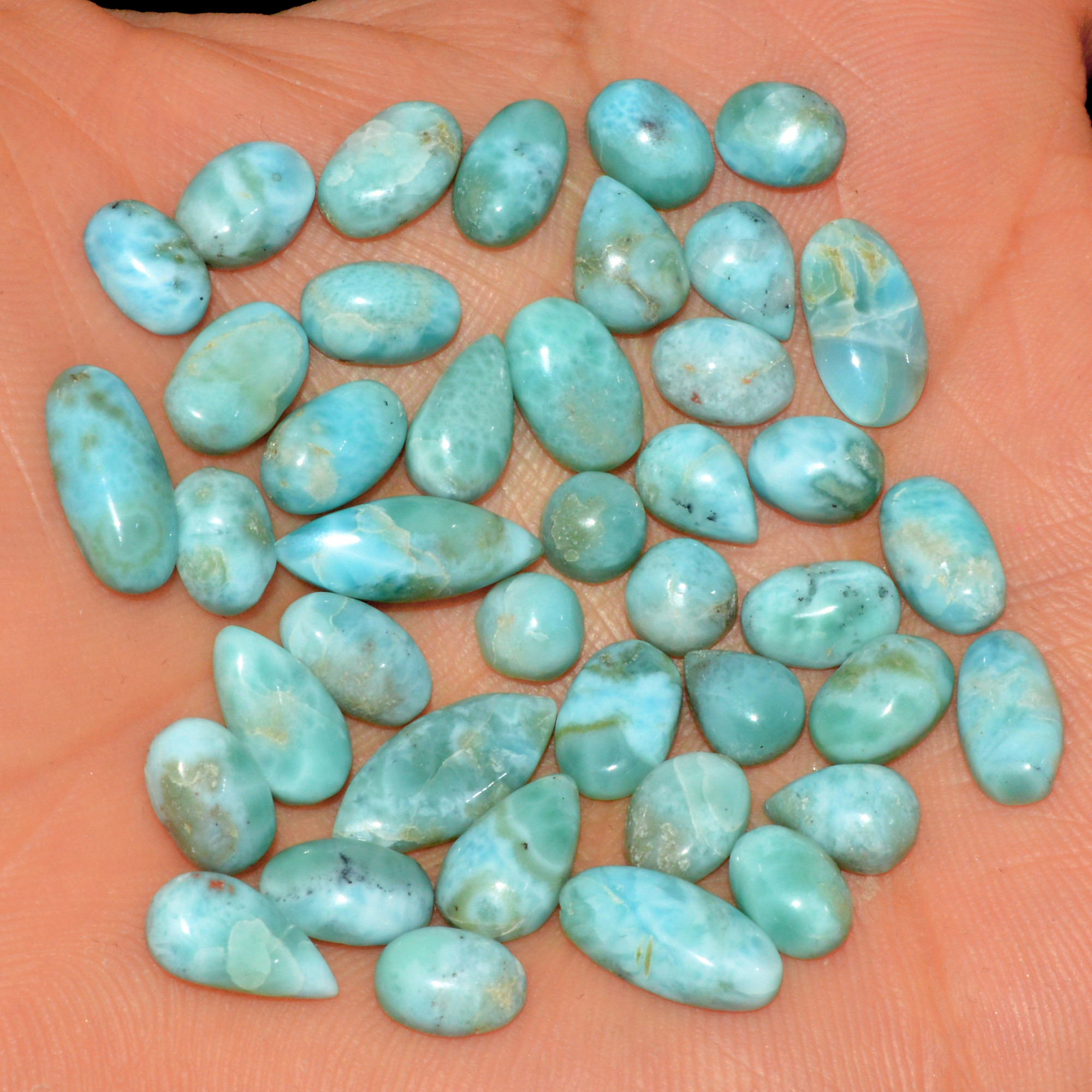 43 Pcs 74 Cts Natural Blue Larimar Loose Cabochon Healing Gemstone Lot Wholesale Craft Supplies For Jewelry Making 15x5 5x5mm 15652