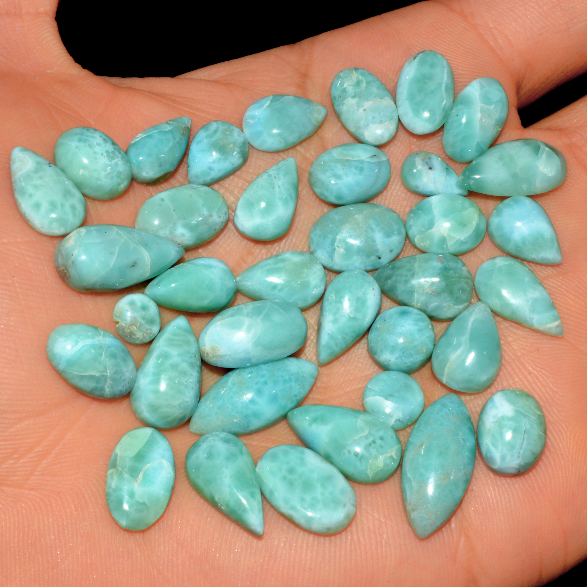 36 Pcs 159 Cts Natural Blue Larimar Loose Cabochon Healing Gemstone Lot Wholesale Craft Supplies For Jewelry Making 19x8 5x5mm 15653