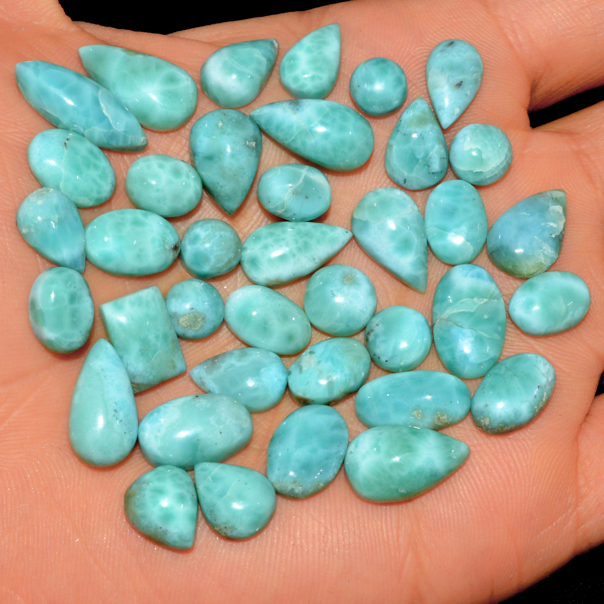 38 Pcs 174 Cts Natural Blue Larimar Loose Cabochon Healing Gemstone Lot Wholesale Craft Supplies For Jewelry Making 19x7 6x6mm 15654