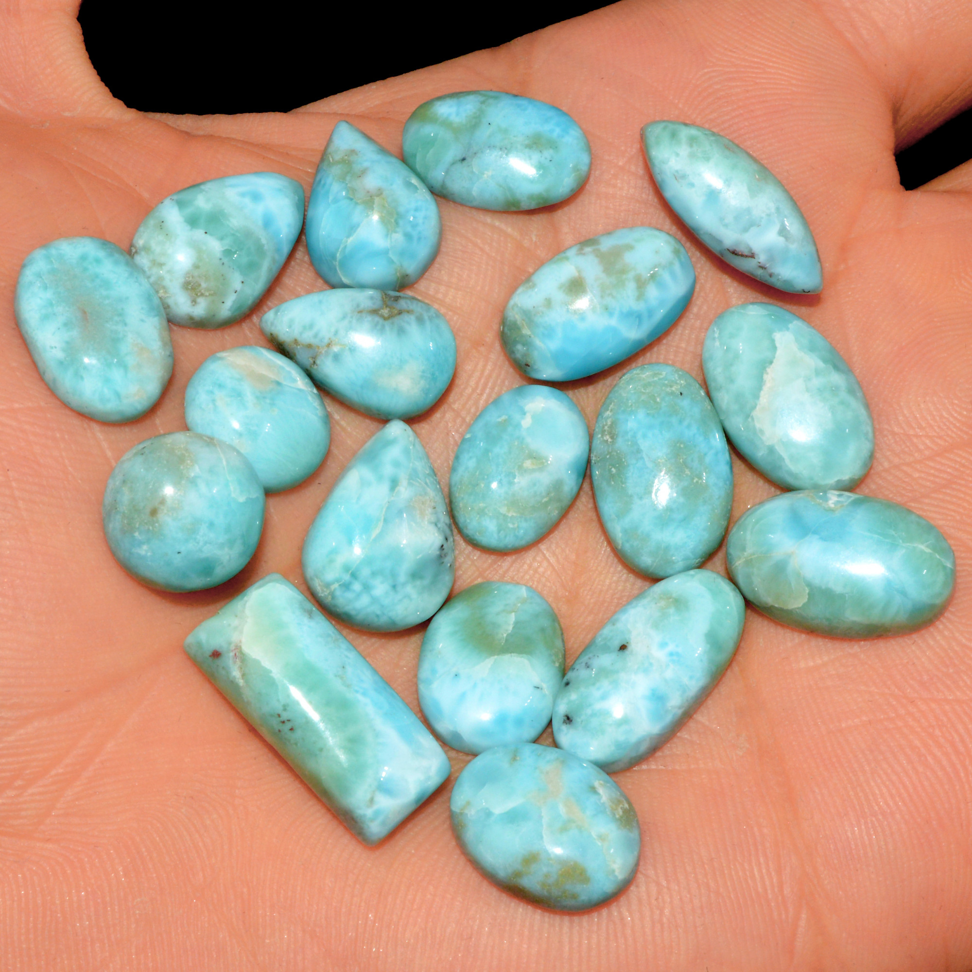 18 Pcs 152 Cts Natural Blue Larimar Loose Cabochon Healing Gemstone Lot Wholesale Craft Supplies For Jewelry Making 19x8 10x10mm 15655