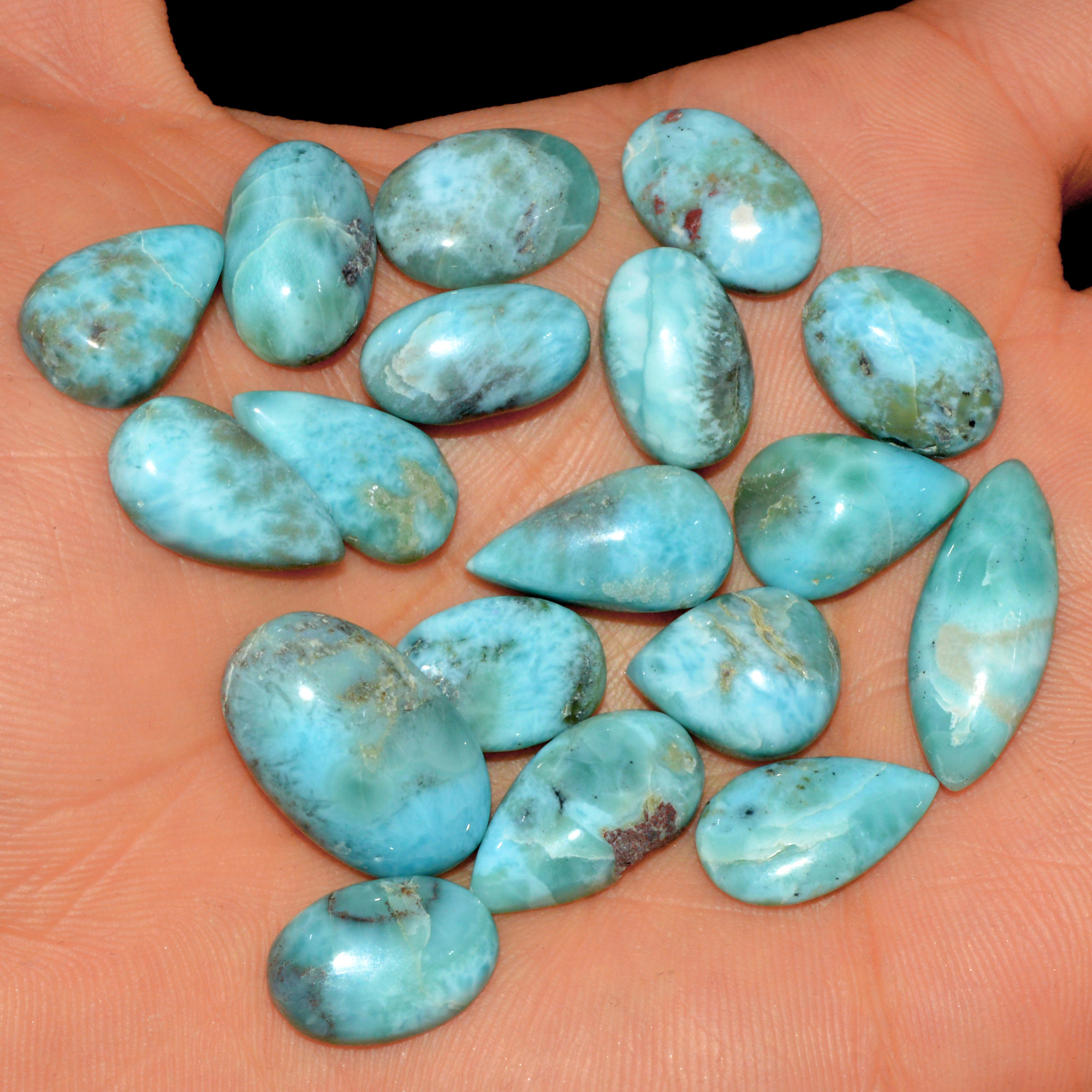 18 Pcs 157 Cts Natural Blue Larimar Loose Cabochon Healing Gemstone Lot Wholesale Craft Supplies For Jewelry Making 24x9 14x10mm 15656