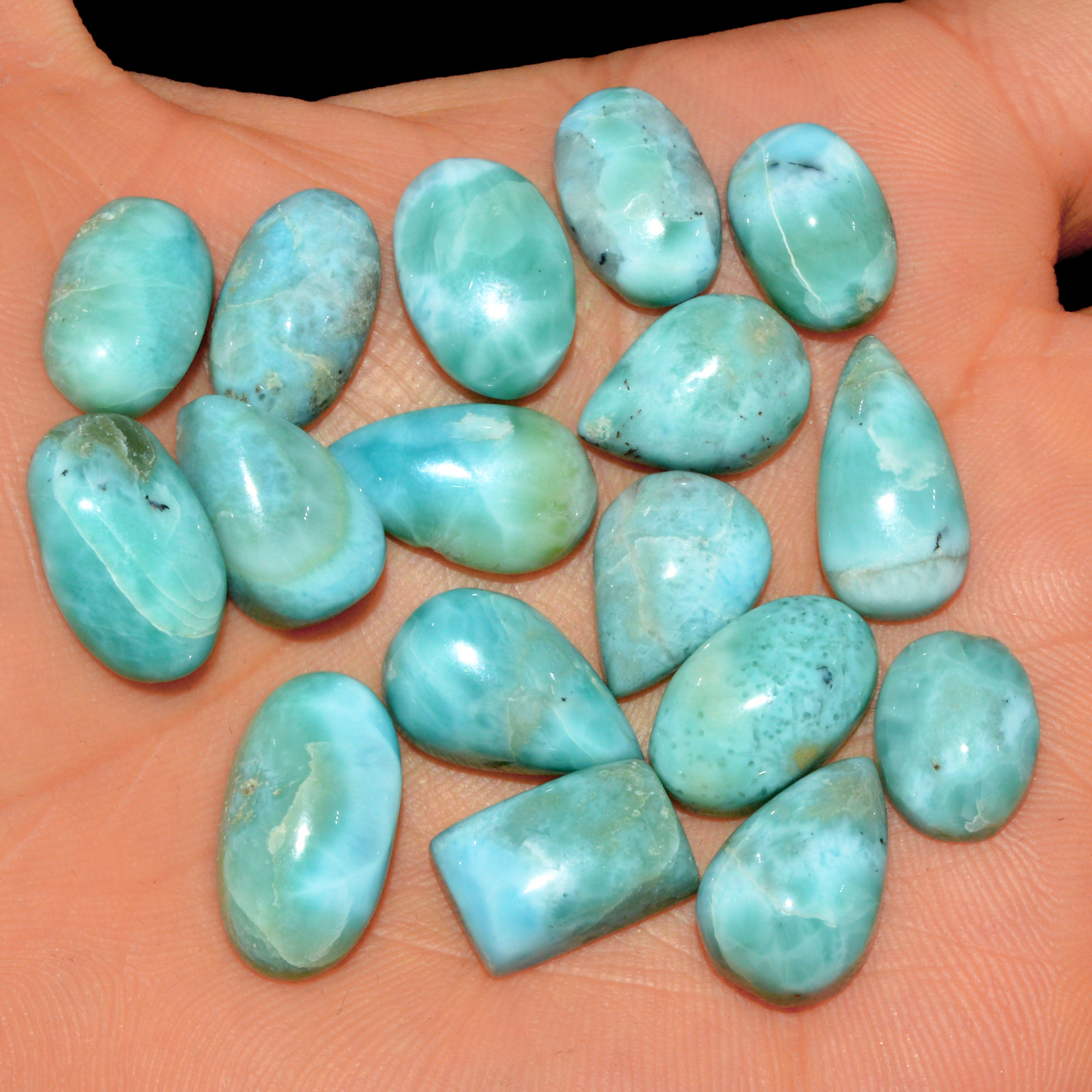 17 Pcs 154 Cts Natural Blue Larimar Loose Cabochon Healing Gemstone Lot Wholesale Craft Supplies For Jewelry Making 18x9 12x9mm 15657