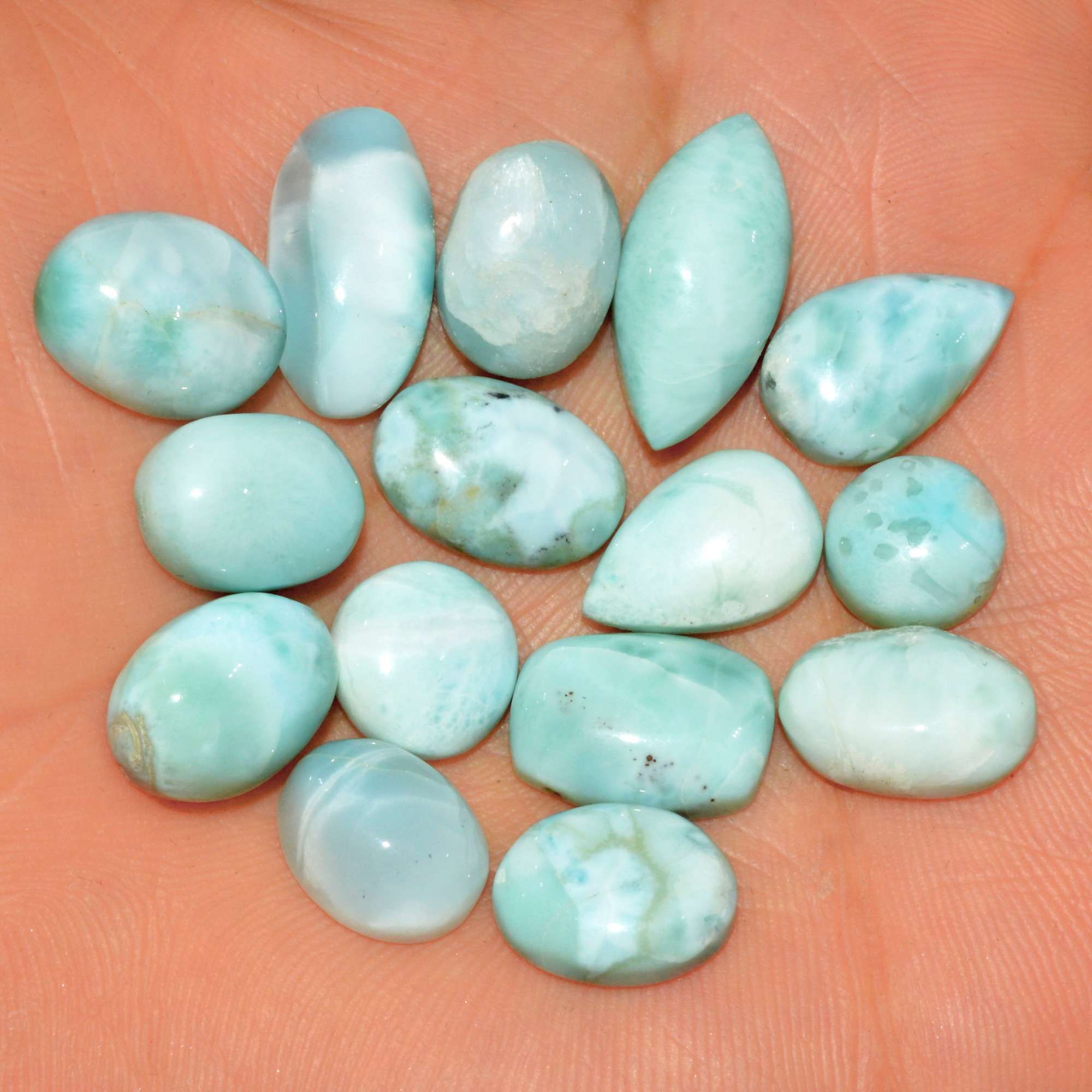 15 Pcs 115 Cts Natural Blue Larimar Loose Cabochon Healing Gemstone Lot Wholesale Craft Supplies For Jewelry Making 20x9 10x10mm 15658