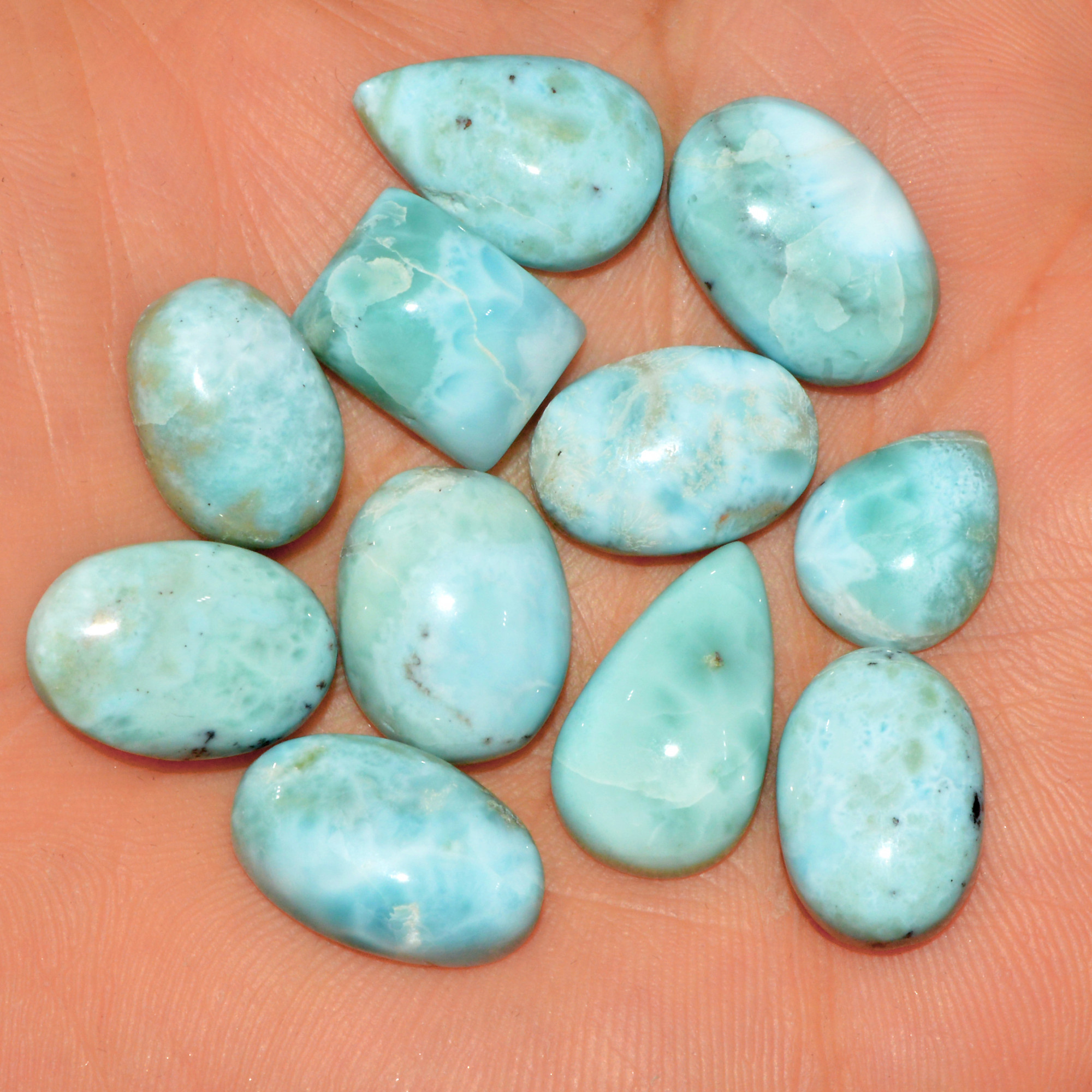 11 Pcs 132 Cts Natural Blue Larimar Loose Cabochon Healing Gemstone Lot Wholesale Craft Supplies For Jewelry Making 20x10 14x10mm 15659
