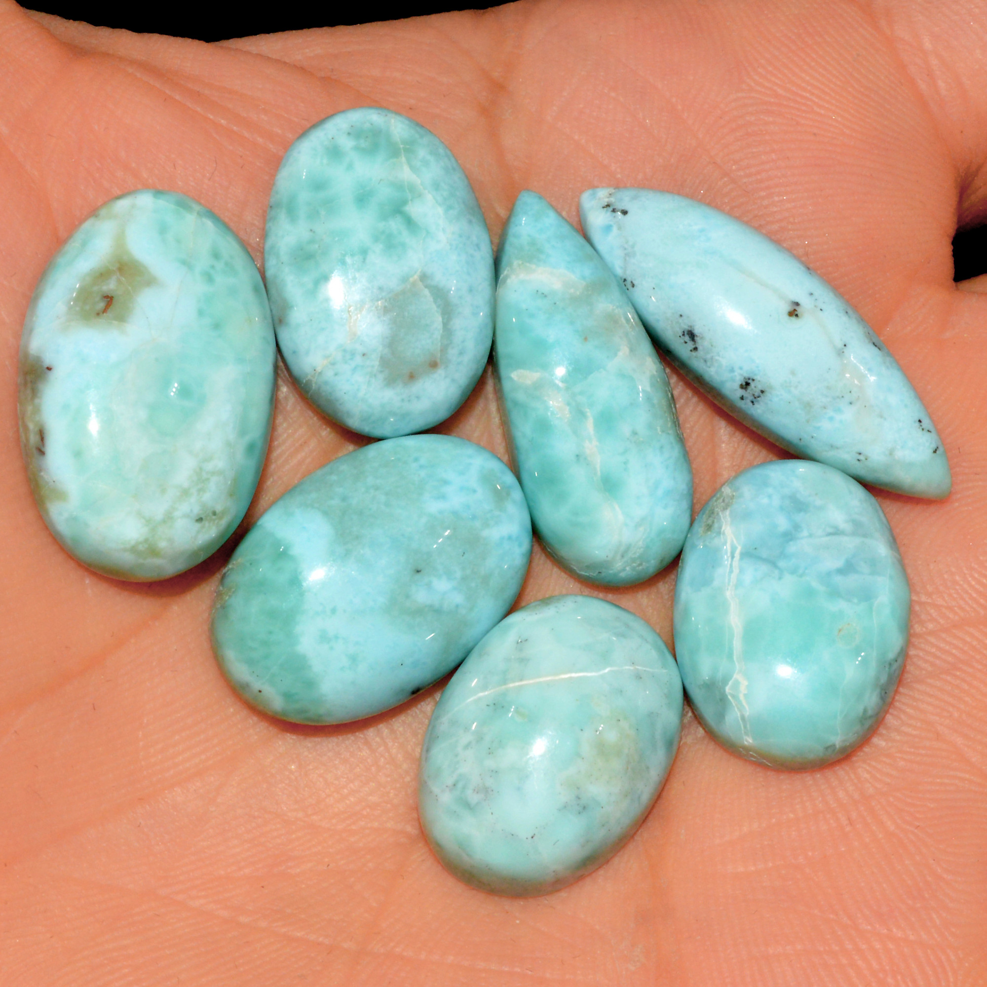 7 Pcs 124 Cts Natural Blue Larimar Loose Cabochon Healing Gemstone Lot Wholesale Craft Supplies For Jewelry Making 28x9 18x12mm 15660