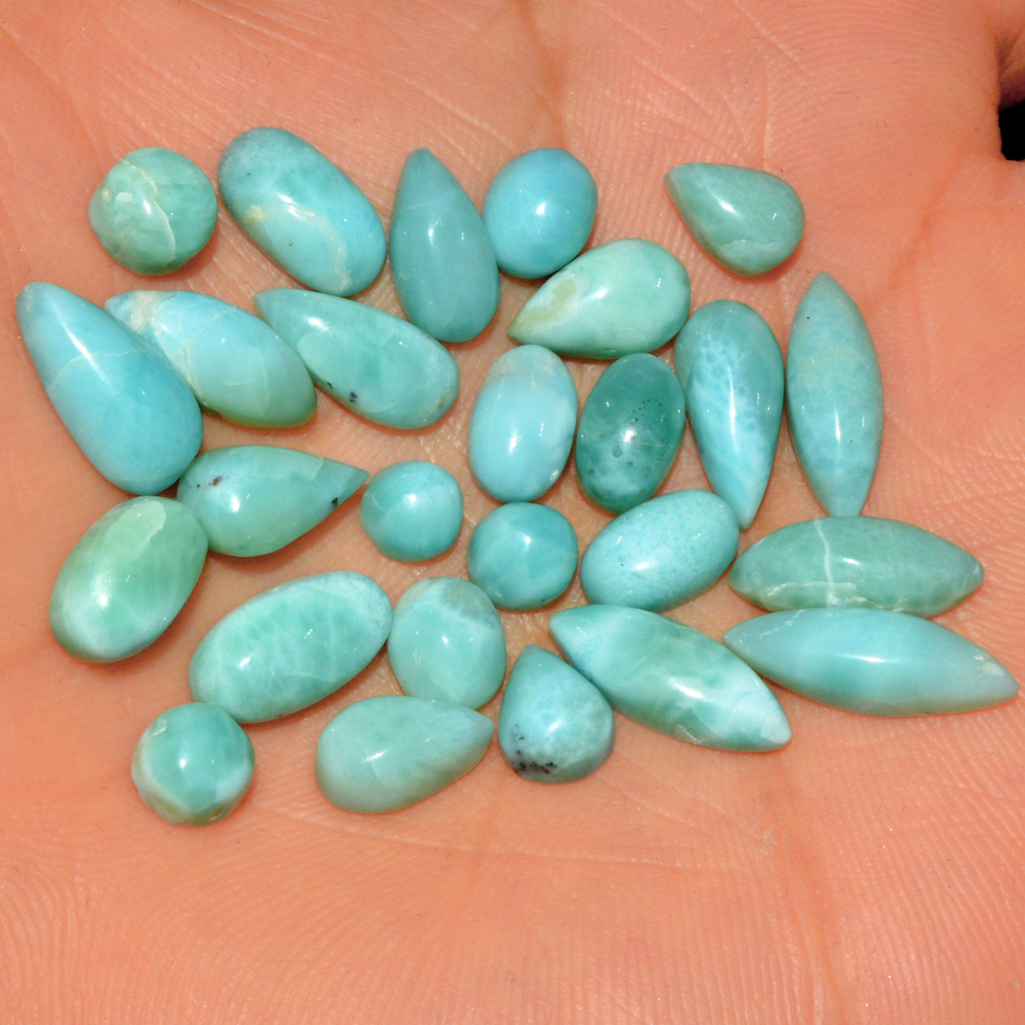 26 Pcs 68 Cts Natural Blue Larimar Loose Cabochon Healing Gemstone Lot Wholesale Craft Supplies For Jewelry Making 15x4 4x4mm 15661