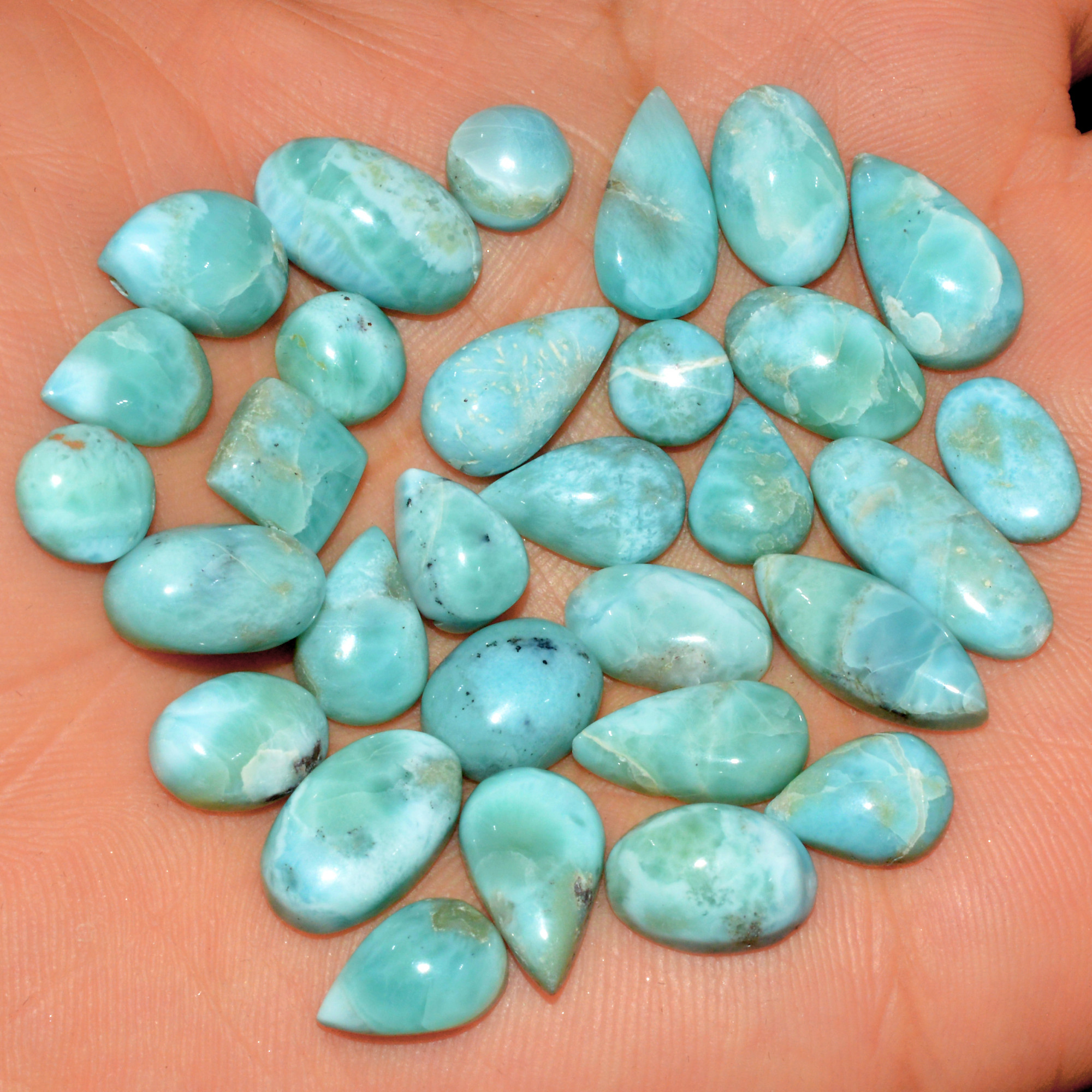30 Pcs 125 Cts Natural Blue Larimar Loose Cabochon Healing Gemstone Lot Wholesale Craft Supplies For Jewelry Making 19x6 6x6mm 15662