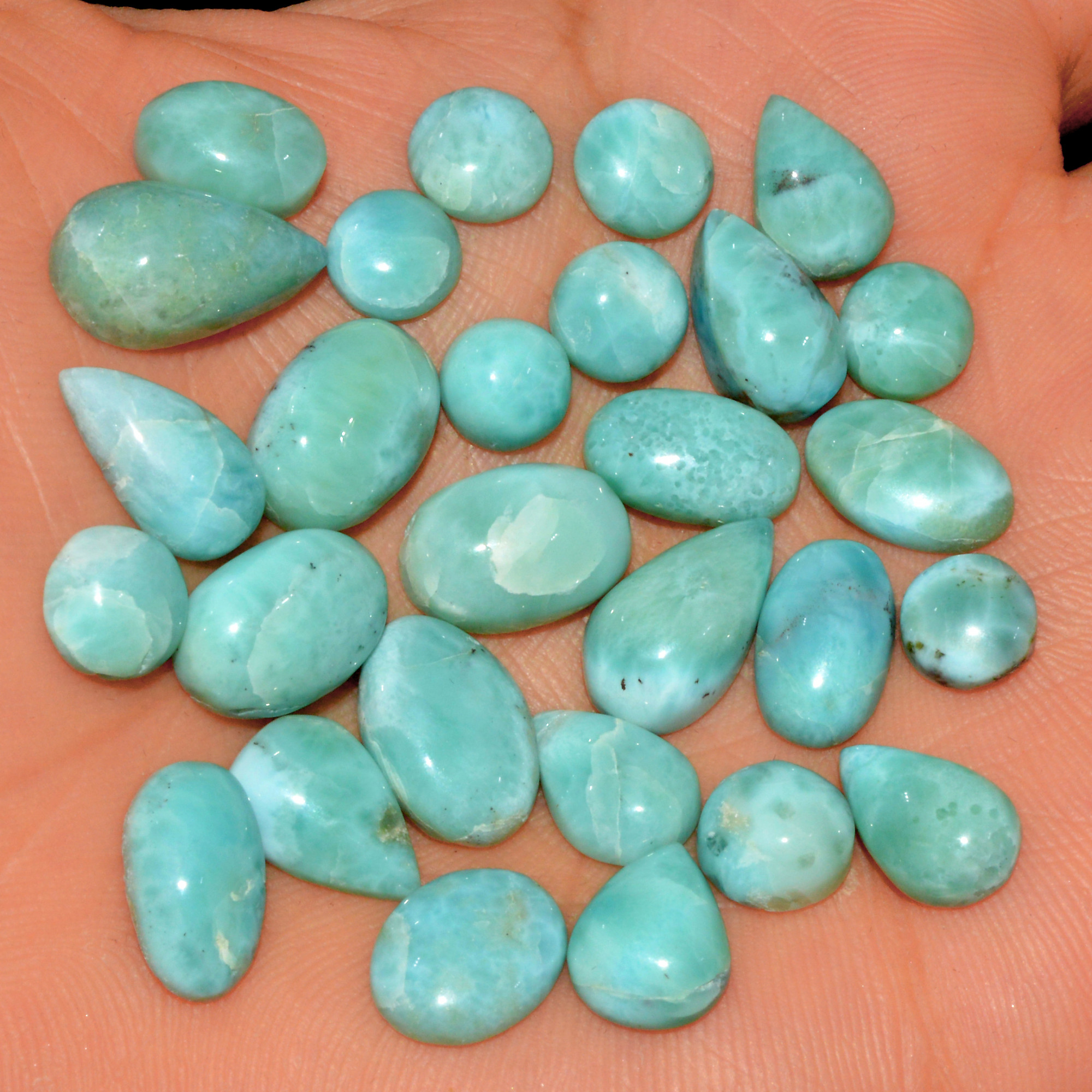 28 Pcs 106 Cts Natural Blue Larimar Loose Cabochon Healing Gemstone Lot Wholesale Craft Supplies For Jewelry Making 15x7 6x6mm 15663