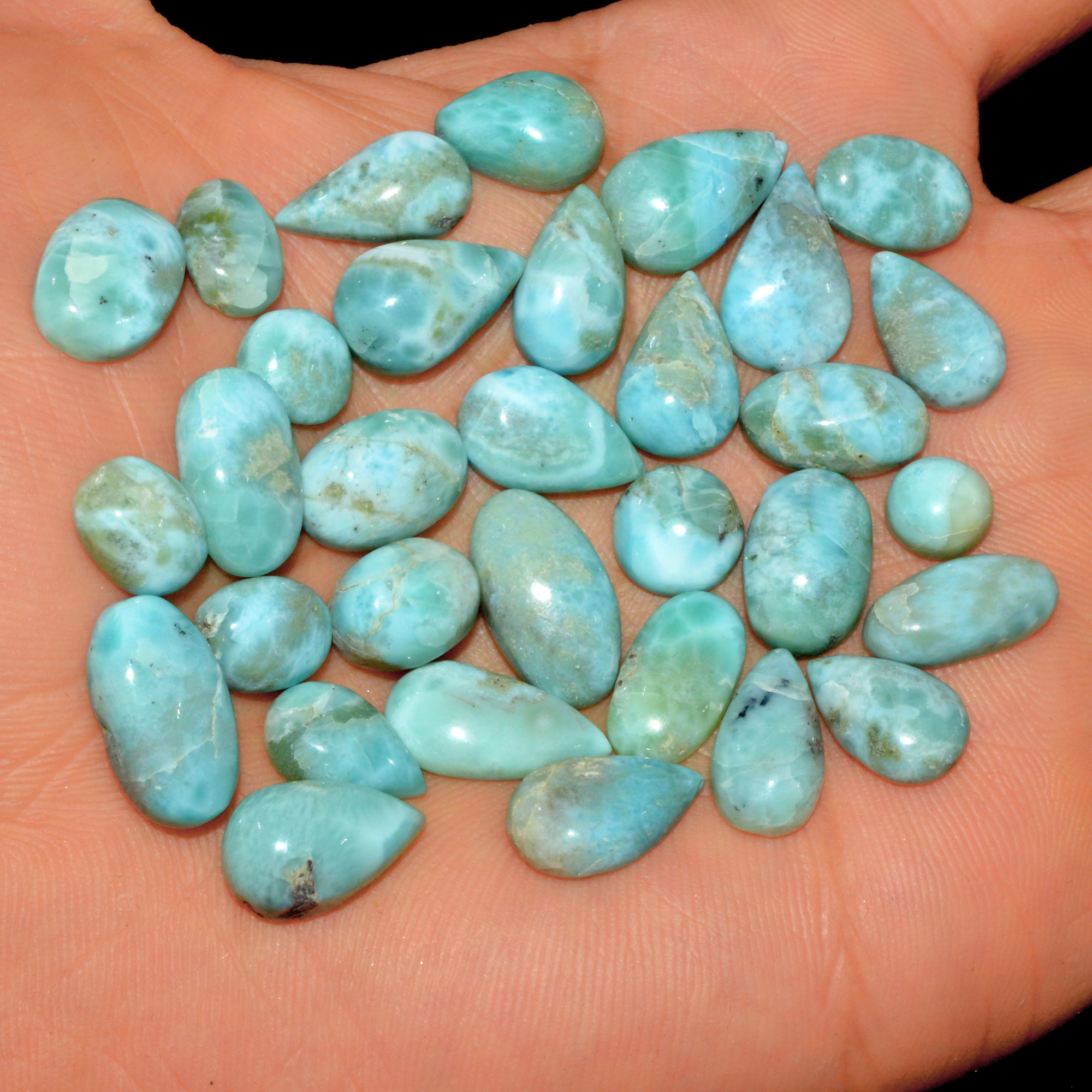 32 Pcs 144 Cts Natural Blue Larimar Loose Cabochon Healing Gemstone Lot Wholesale Craft Supplies For Jewelry Making 15x7 6x6mm 15665