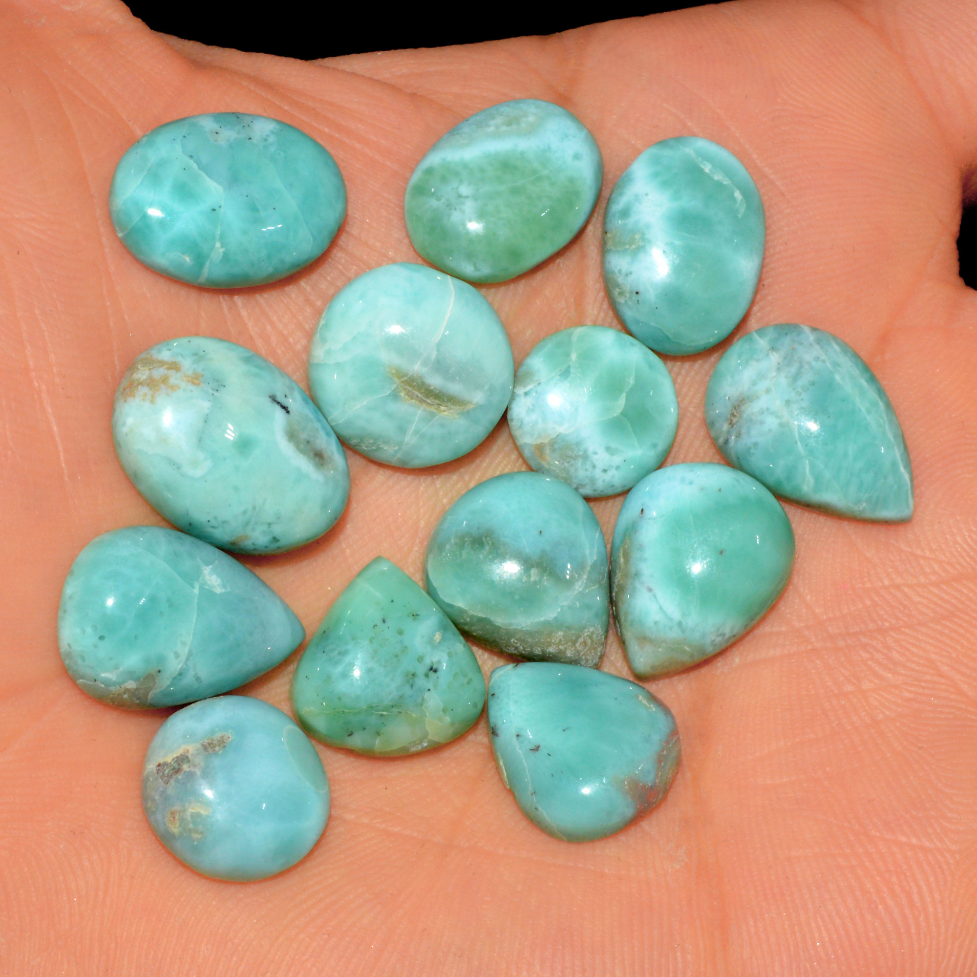 13 Pcs 116 Cts Natural Blue Larimar Loose Cabochon Healing Gemstone Lot Wholesale Craft Supplies For Jewelry Making 17x12 10x10mm 15666