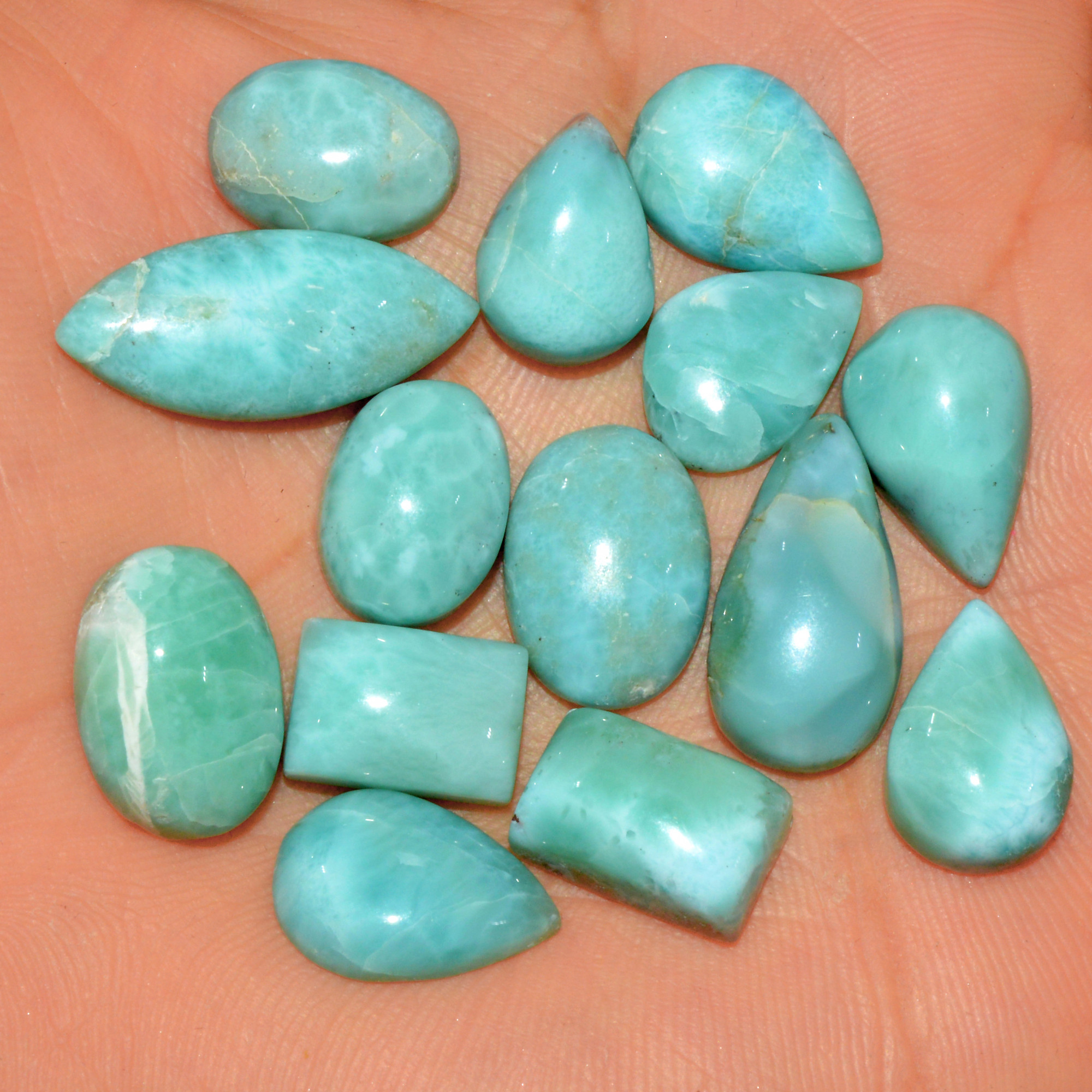 14 Pcs 122 Cts Natural Blue Larimar Loose Cabochon Healing Gemstone Lot Wholesale Craft Supplies For Jewelry Making 24x9 14x9mm 15667