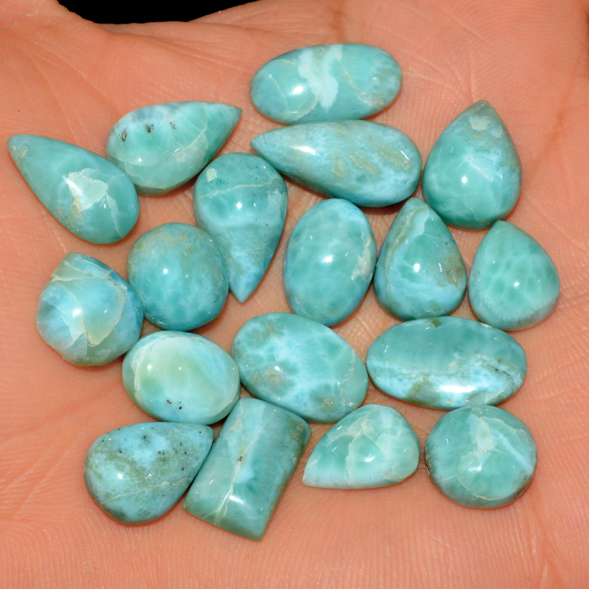 18 Pcs 131 Cts Natural Blue Larimar Loose Cabochon Healing Gemstone Lot Wholesale Craft Supplies For Jewelry Making 18x8 10x9mm 15668