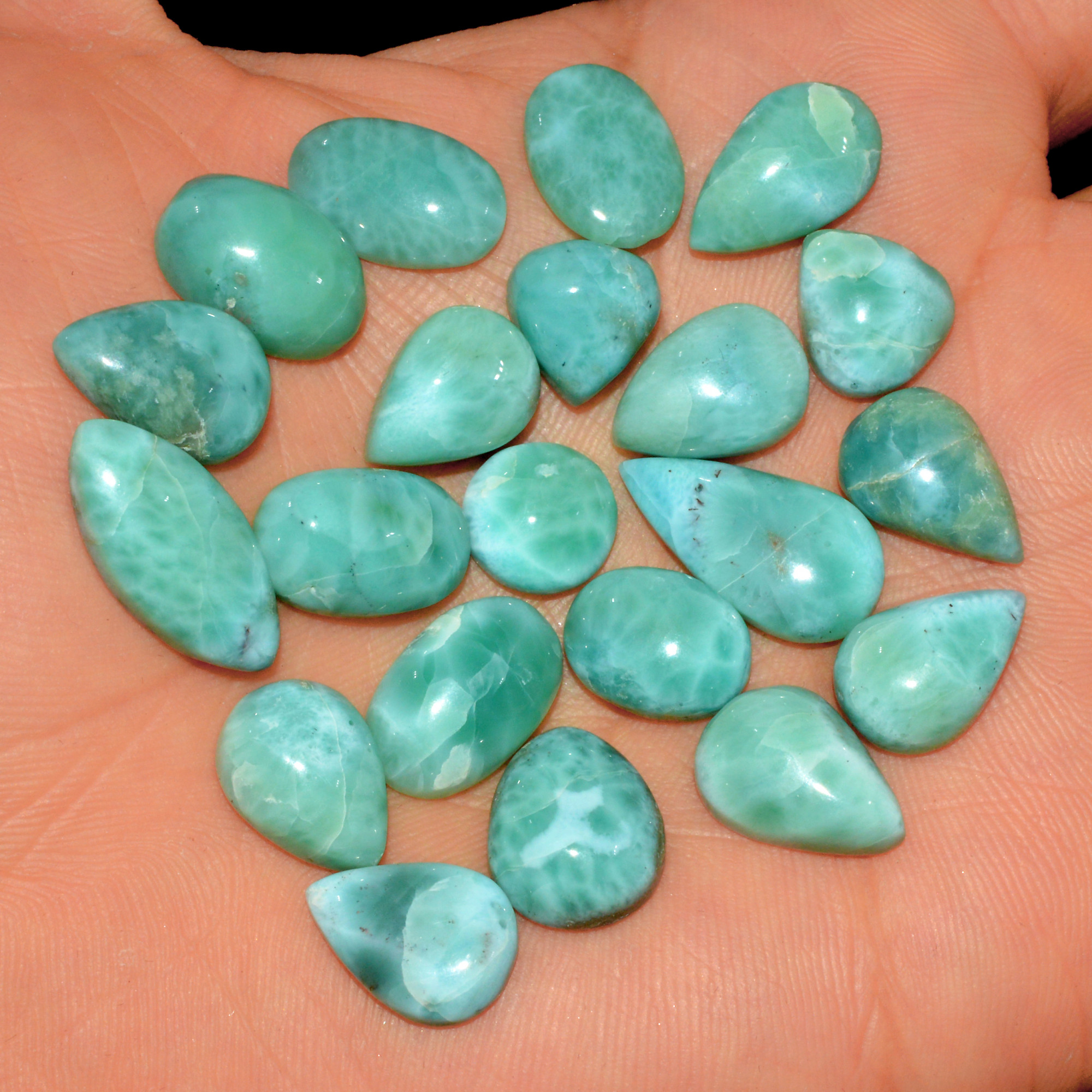 21 Pcs 143 Cts Natural Blue Larimar Loose Cabochon Healing Gemstone Lot Wholesale Craft Supplies For Jewelry Making 19x9 10x9mm 15669