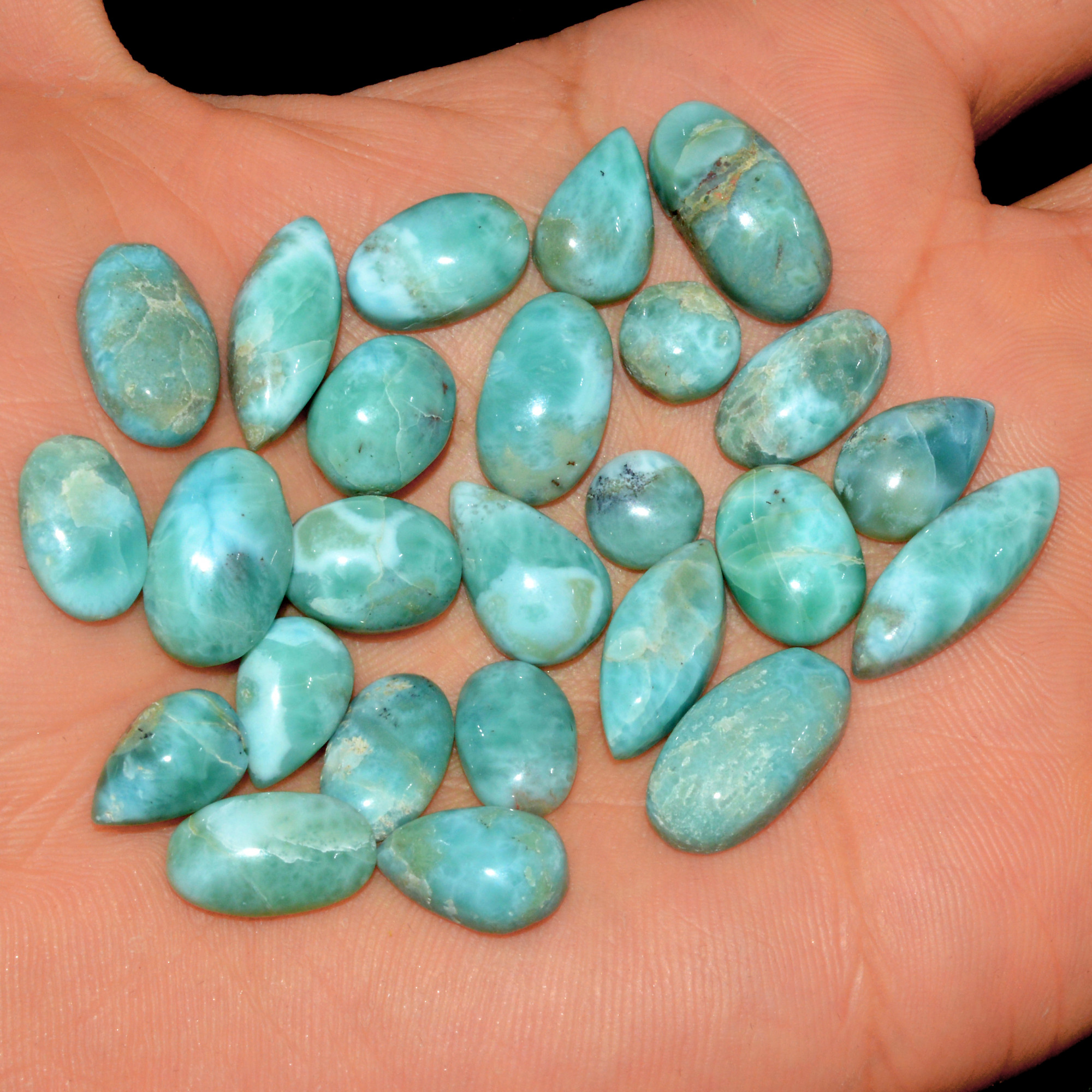 25 Pcs 137 Cts Natural Blue Larimar Loose Cabochon Healing Gemstone Lot Wholesale Craft Supplies For Jewelry Making 20x6 7x7mm 15670