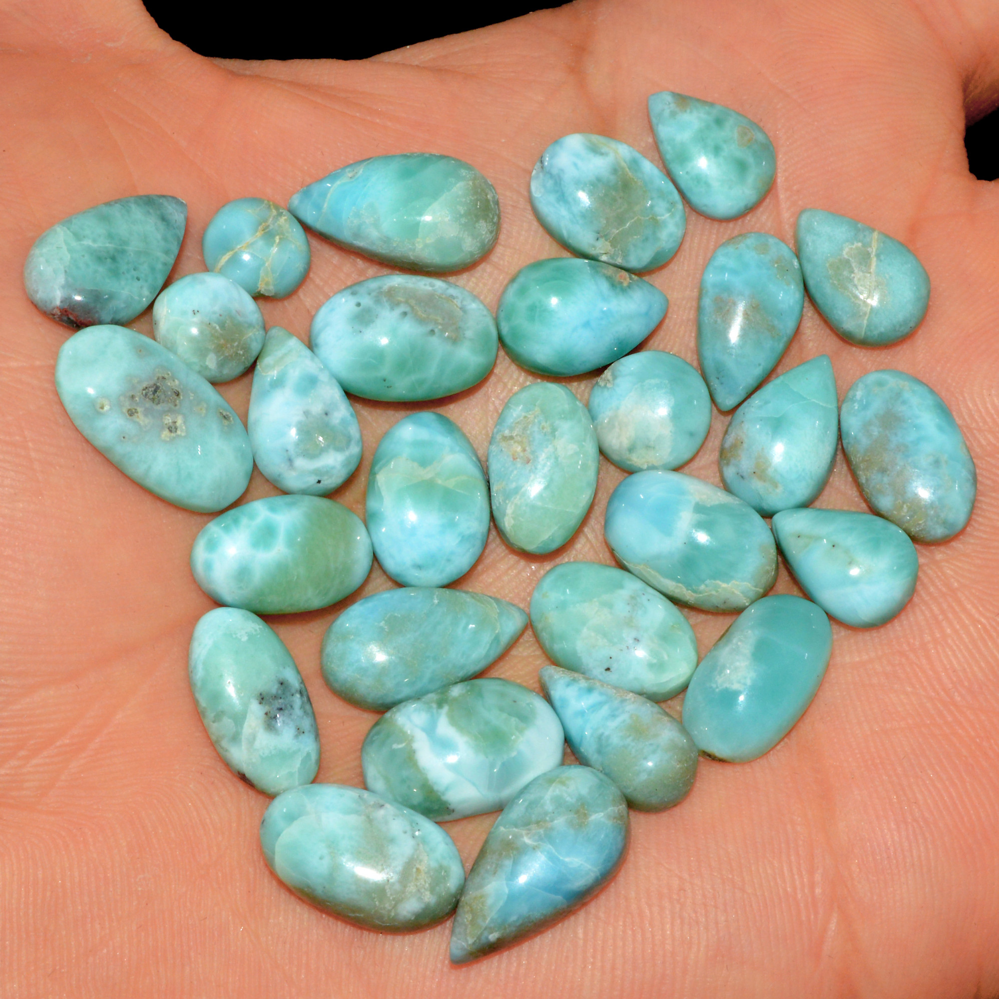 28 Pcs 131 Cts Natural Blue Larimar Loose Cabochon Healing Gemstone Lot Wholesale Craft Supplies For Jewelry Making 15x7 6x6mm 15671