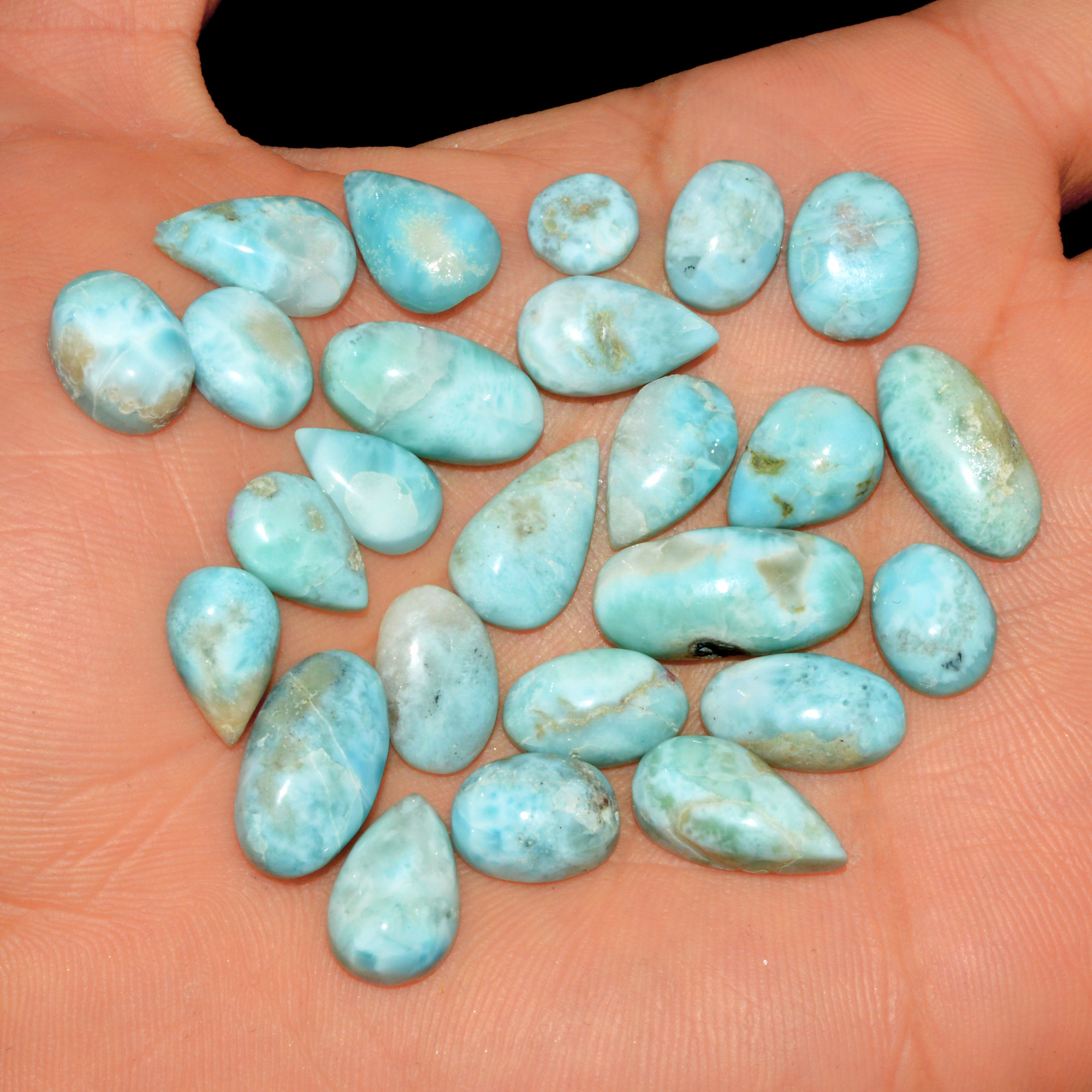 25 Pcs 119 Cts Natural Blue Larimar Loose Cabochon Healing Gemstone Lot Wholesale Craft Supplies For Jewelry Making 19x8 7x7mm 15673