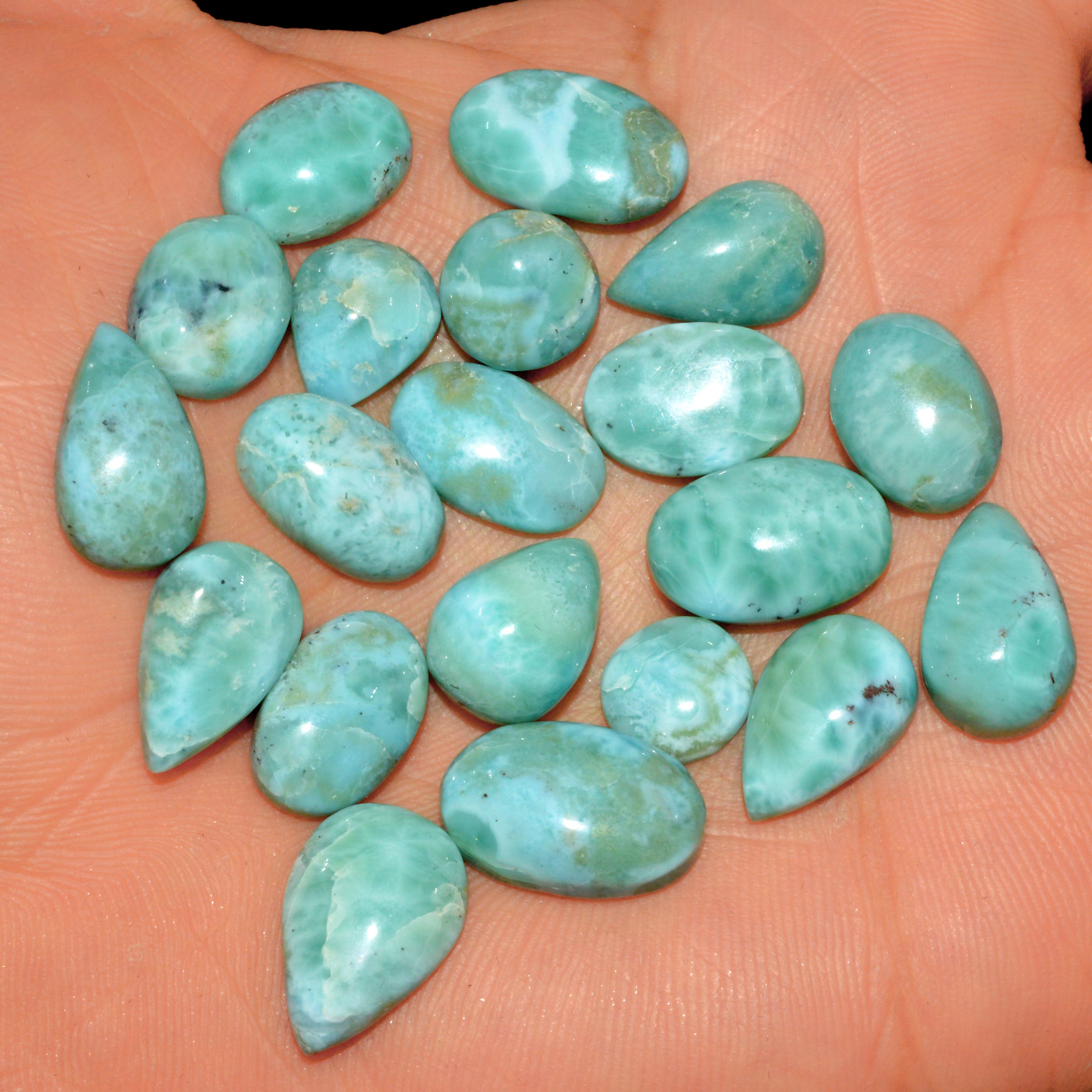20 Pcs 140 Cts Natural Blue Larimar Loose Cabochon Healing Gemstone Lot Wholesale Craft Supplies For Jewelry Making 16x10 9x9mm 15674