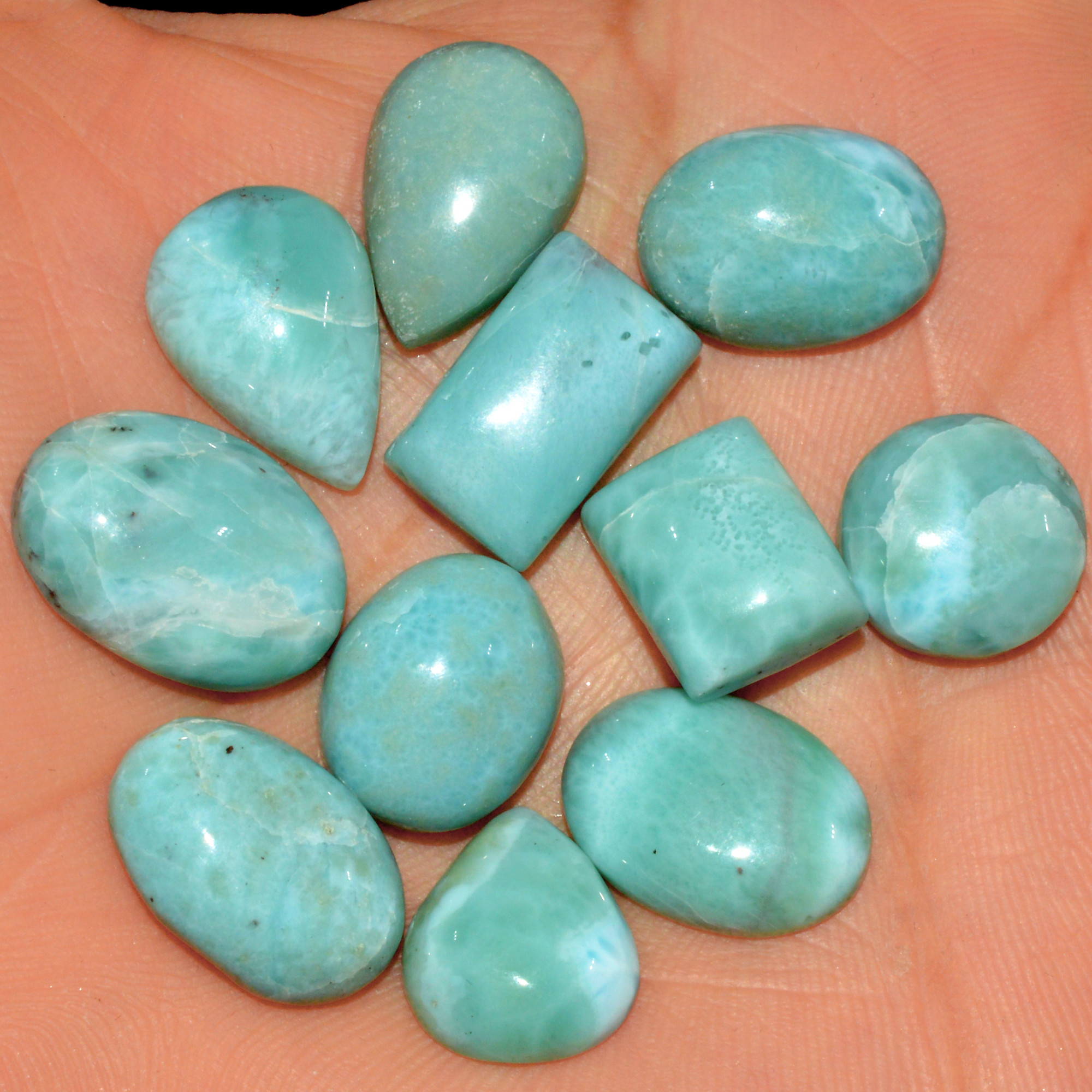 11 Pcs 117 Cts Natural Blue Larimar Loose Cabochon Healing Gemstone Lot Wholesale Craft Supplies For Jewelry Making 19x12 14x11mm 15675